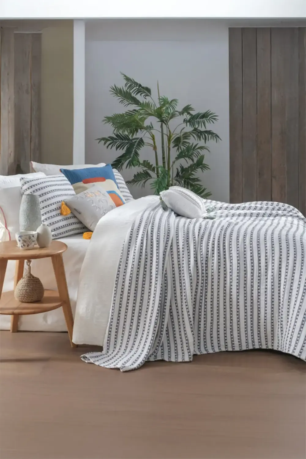 Sarev Flint Mavi %100 Pamuk Çift Kişilik Yatak Örtüsü