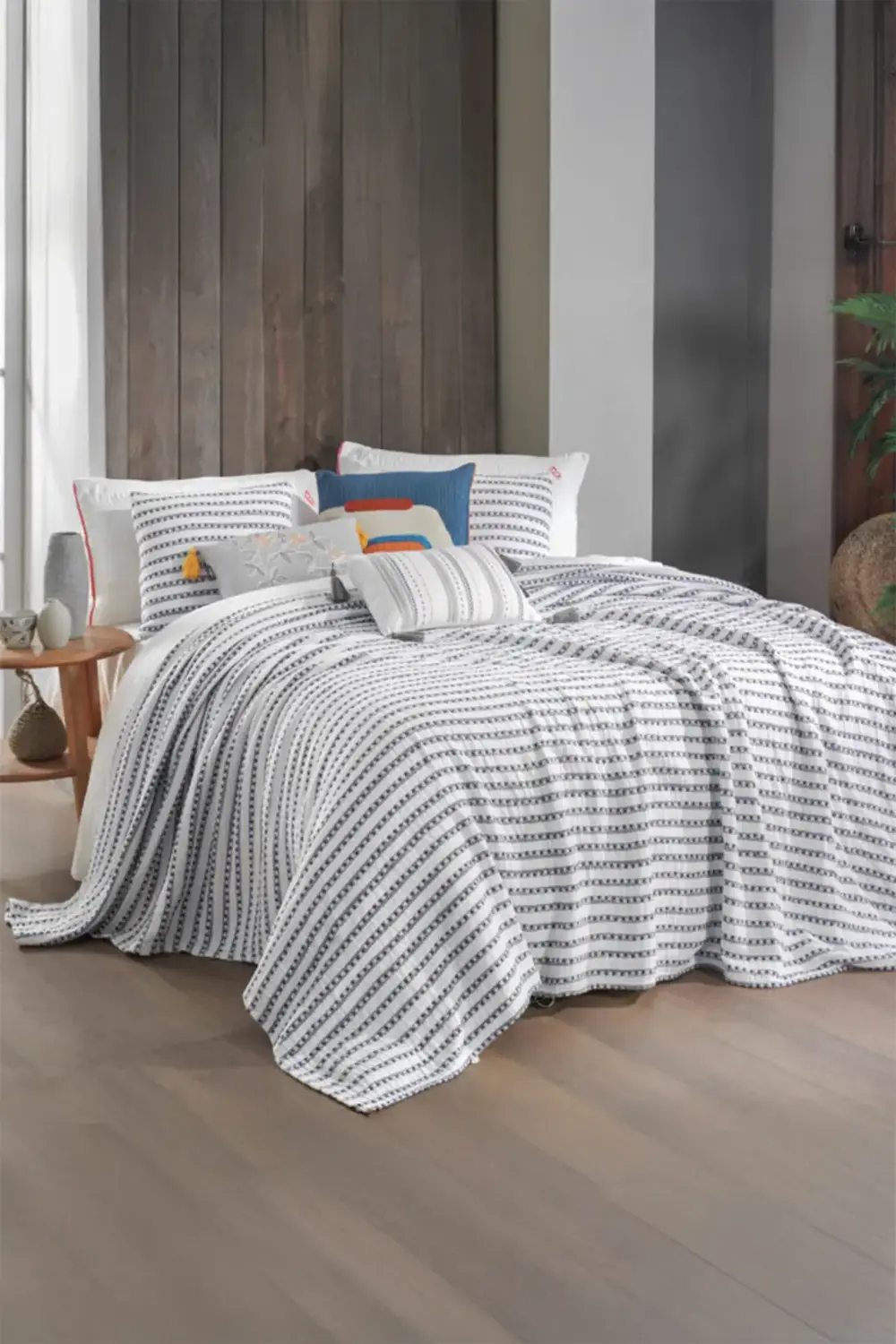 Sarev Flint Mavi %100 Pamuk Çift Kişilik Yatak Örtüsü