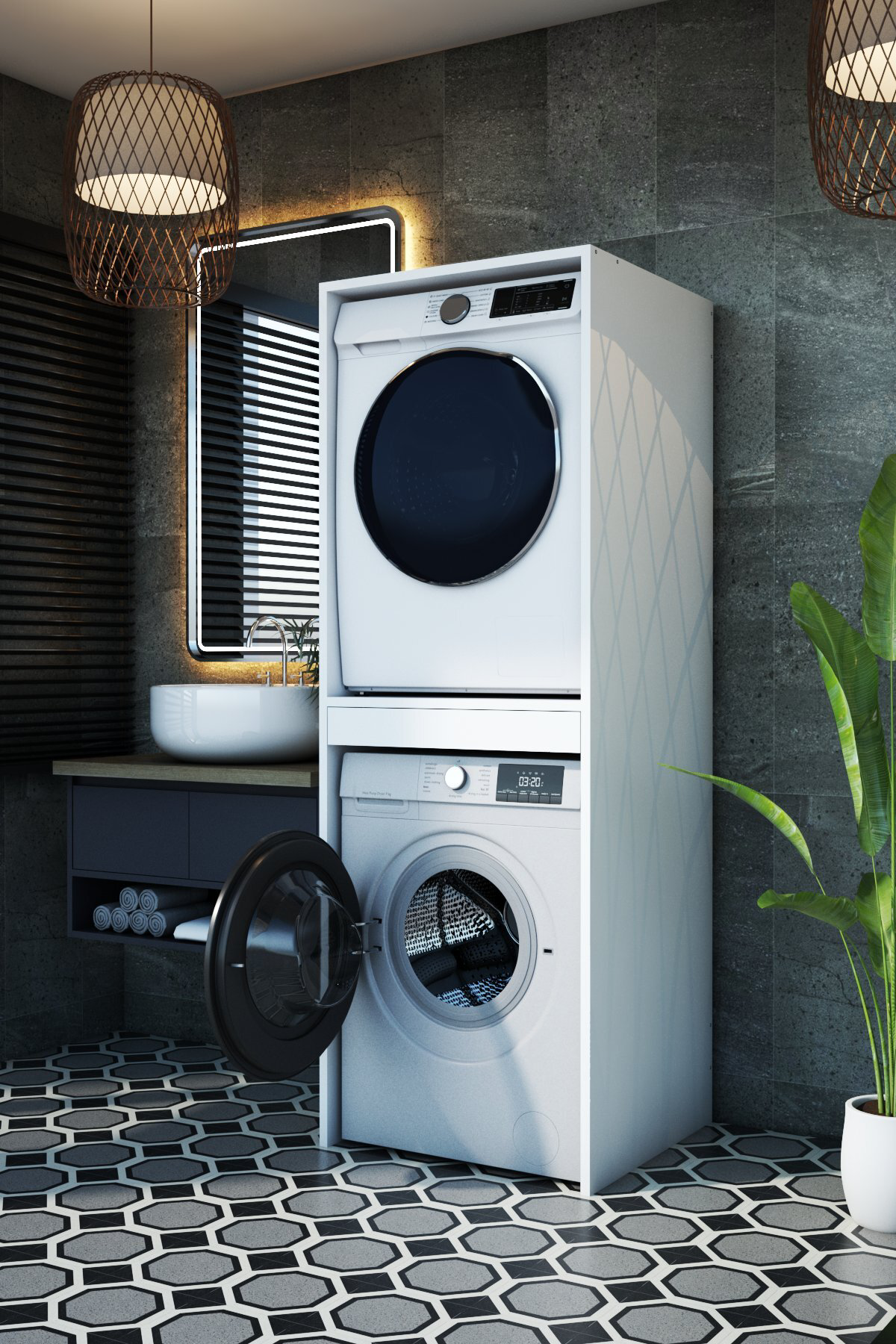 Flora Çekmeceli Çamaşır Ve Kurutma Makinesi Dolabı