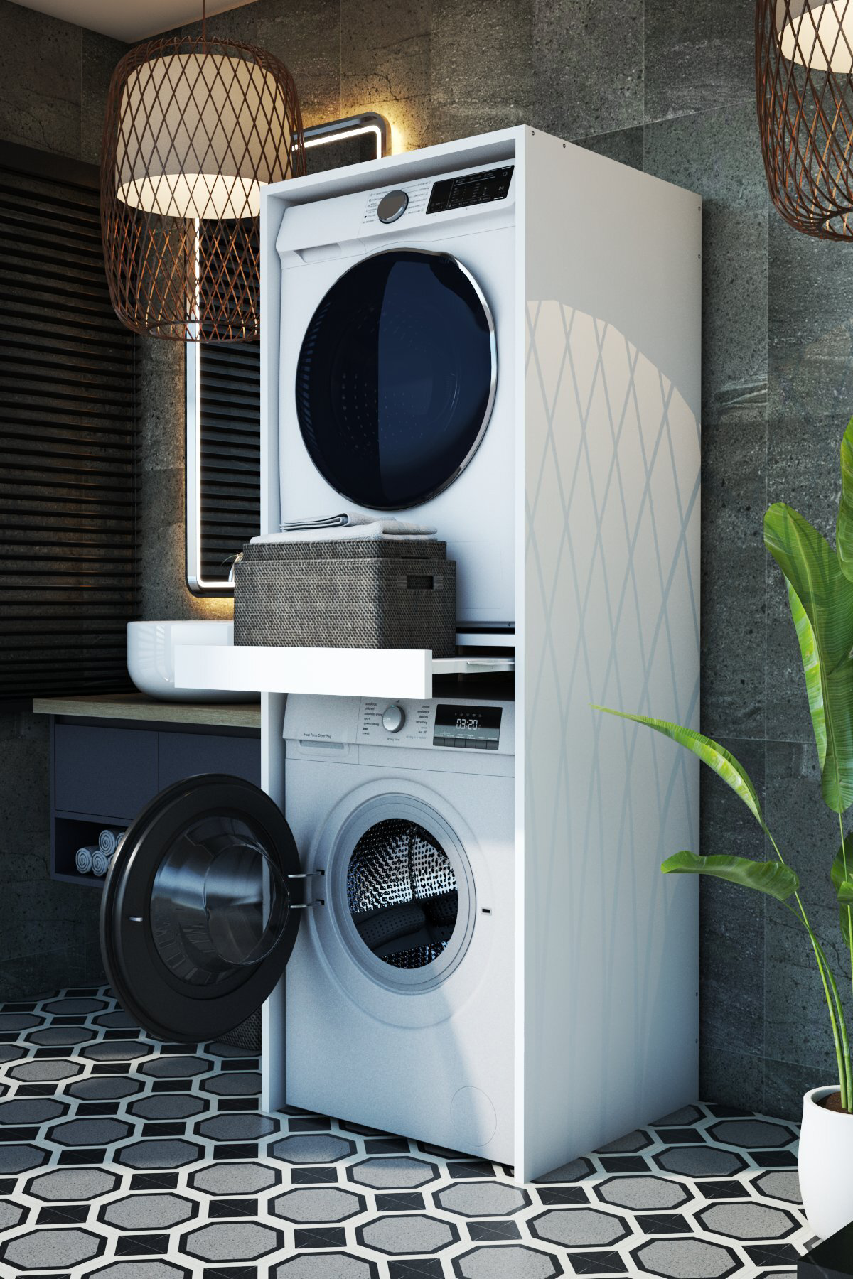 Flora Çekmeceli Çamaşır Ve Kurutma Makinesi Dolabı