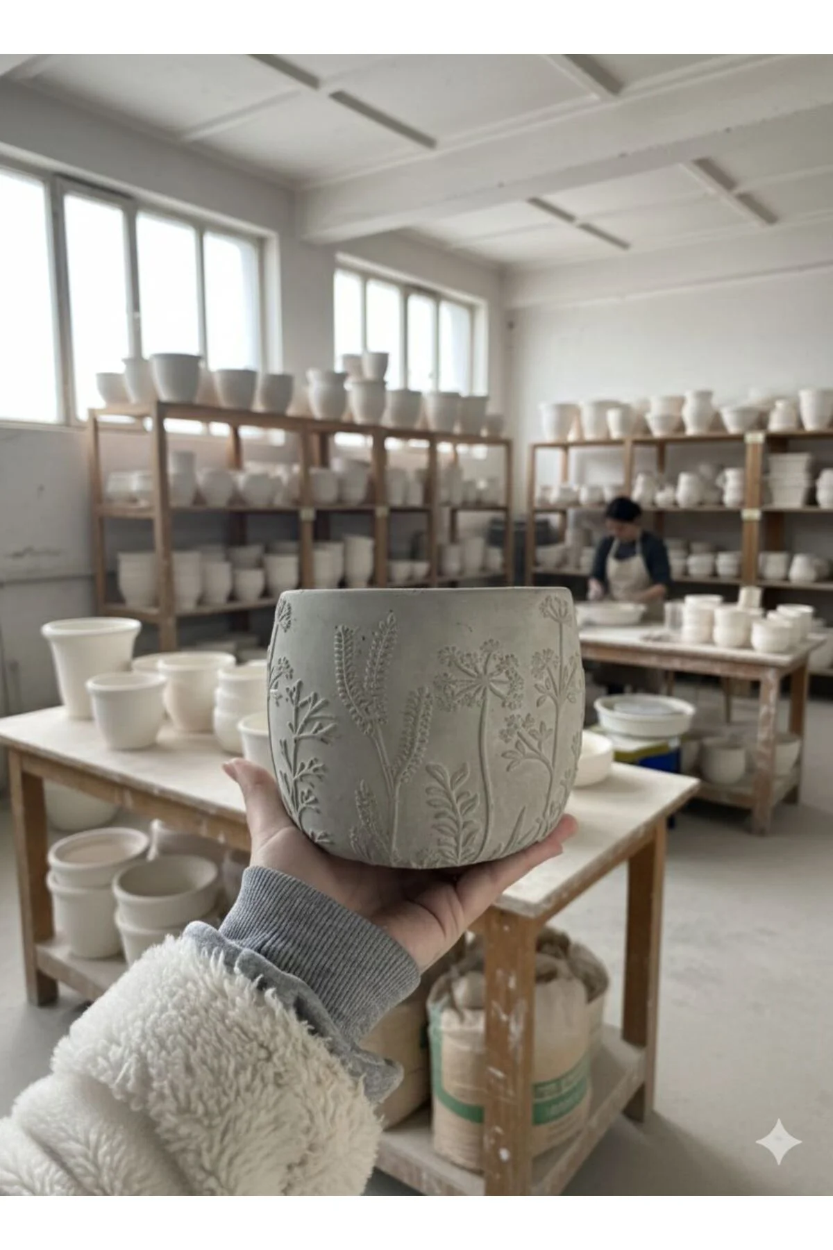 ''Flora'' kabartma desenli beton saksı