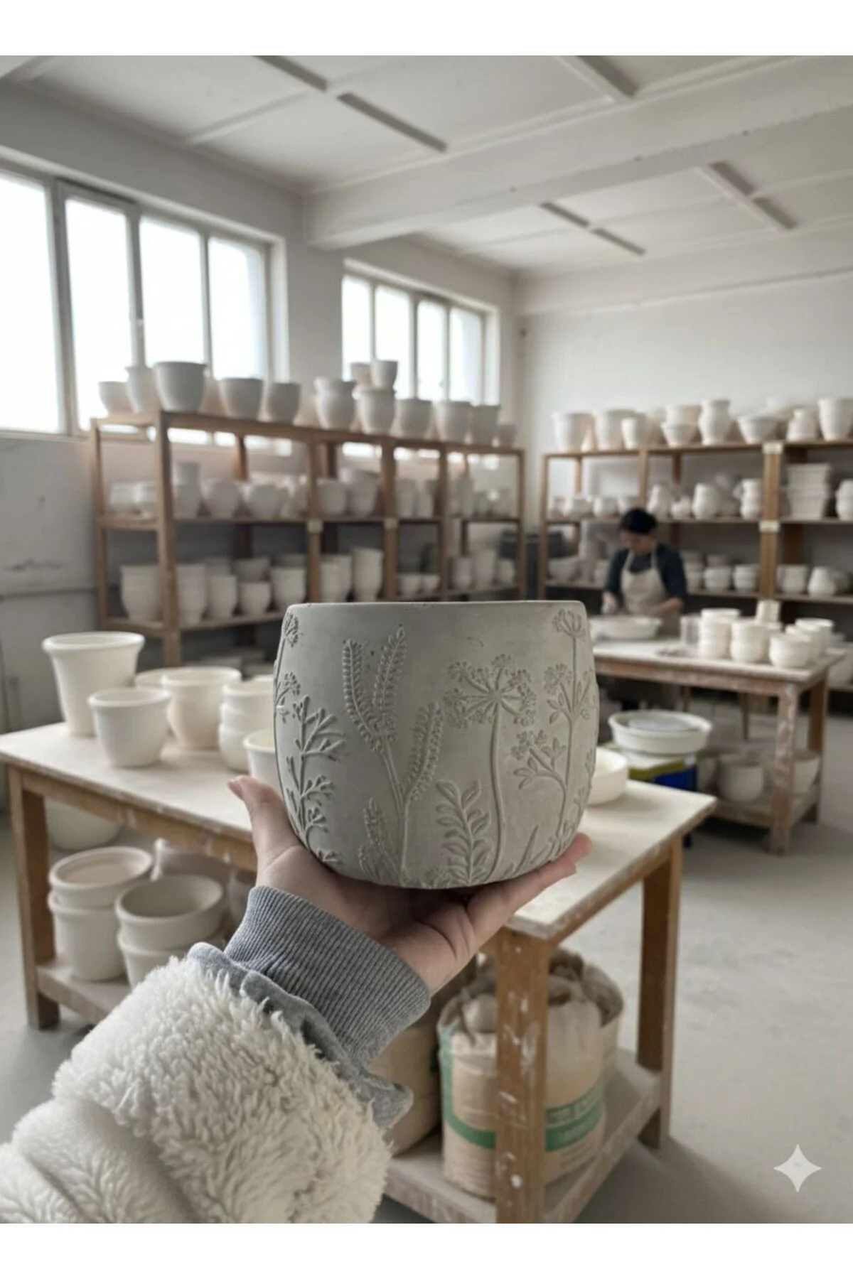 ''Flora'' kabartma desenli beton saksı - Görsel 2