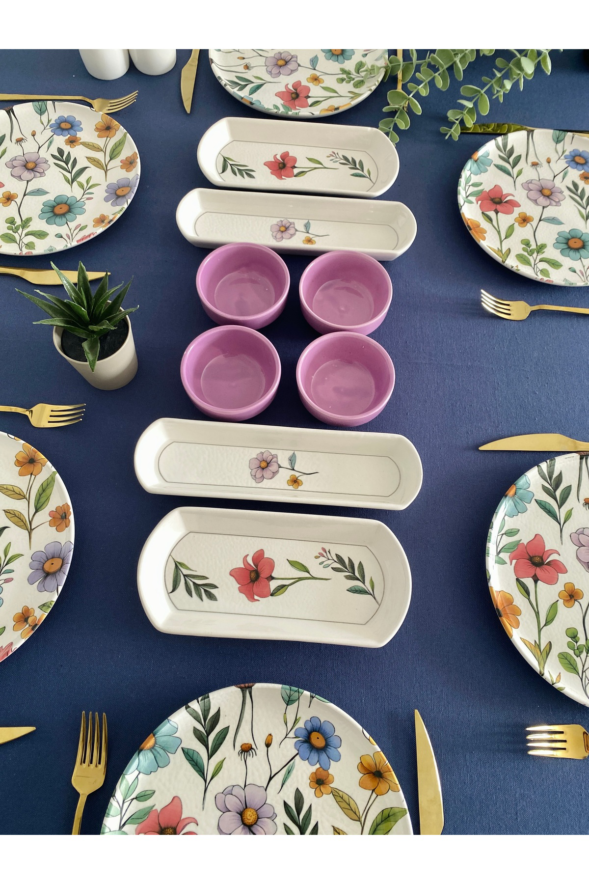 Flora model 6 kişilik 14 parça kahvaltı takımı (mor)