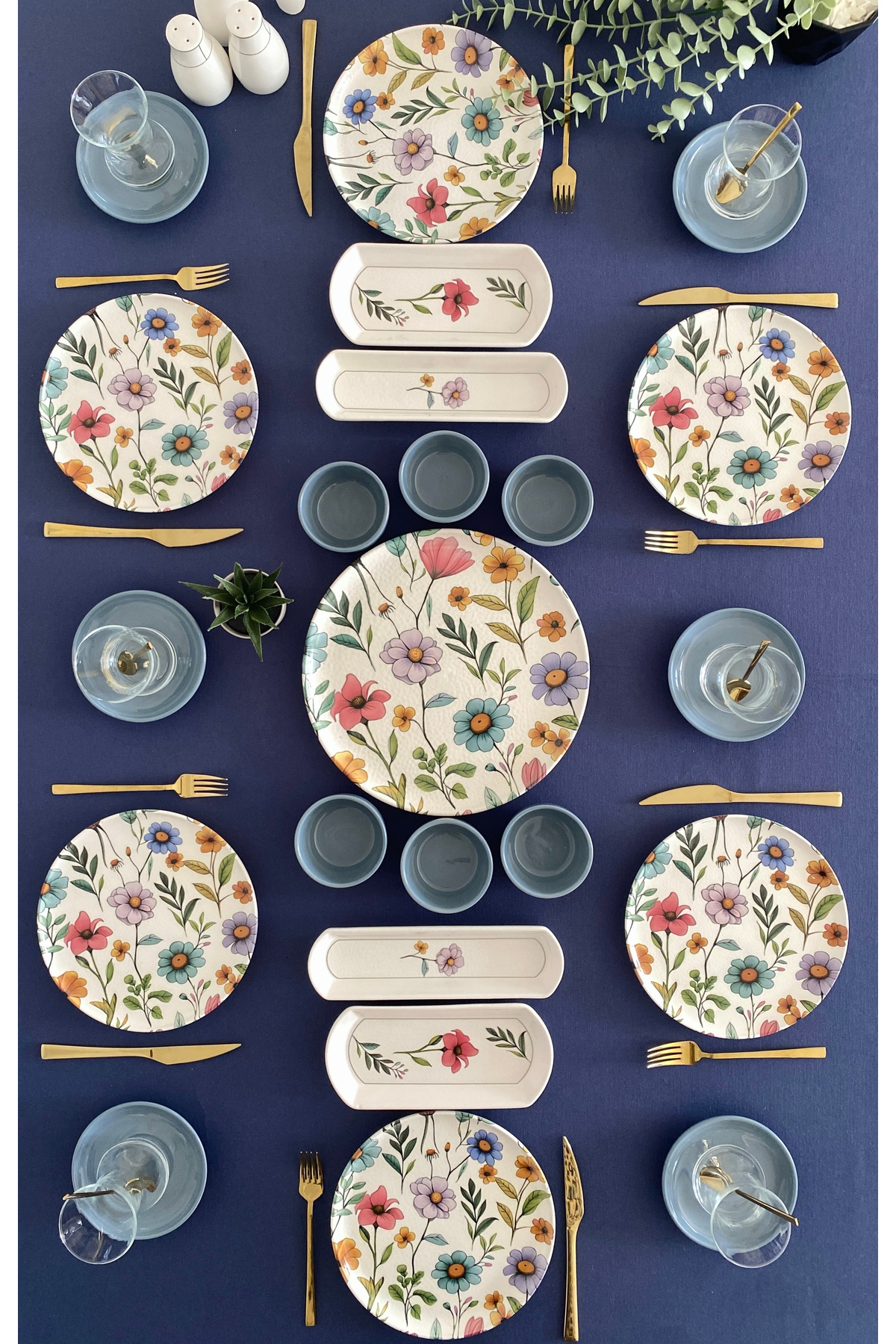 Flora model 6 kişilik 23 parça çay tabaklı kahvaltı takımı (gri)