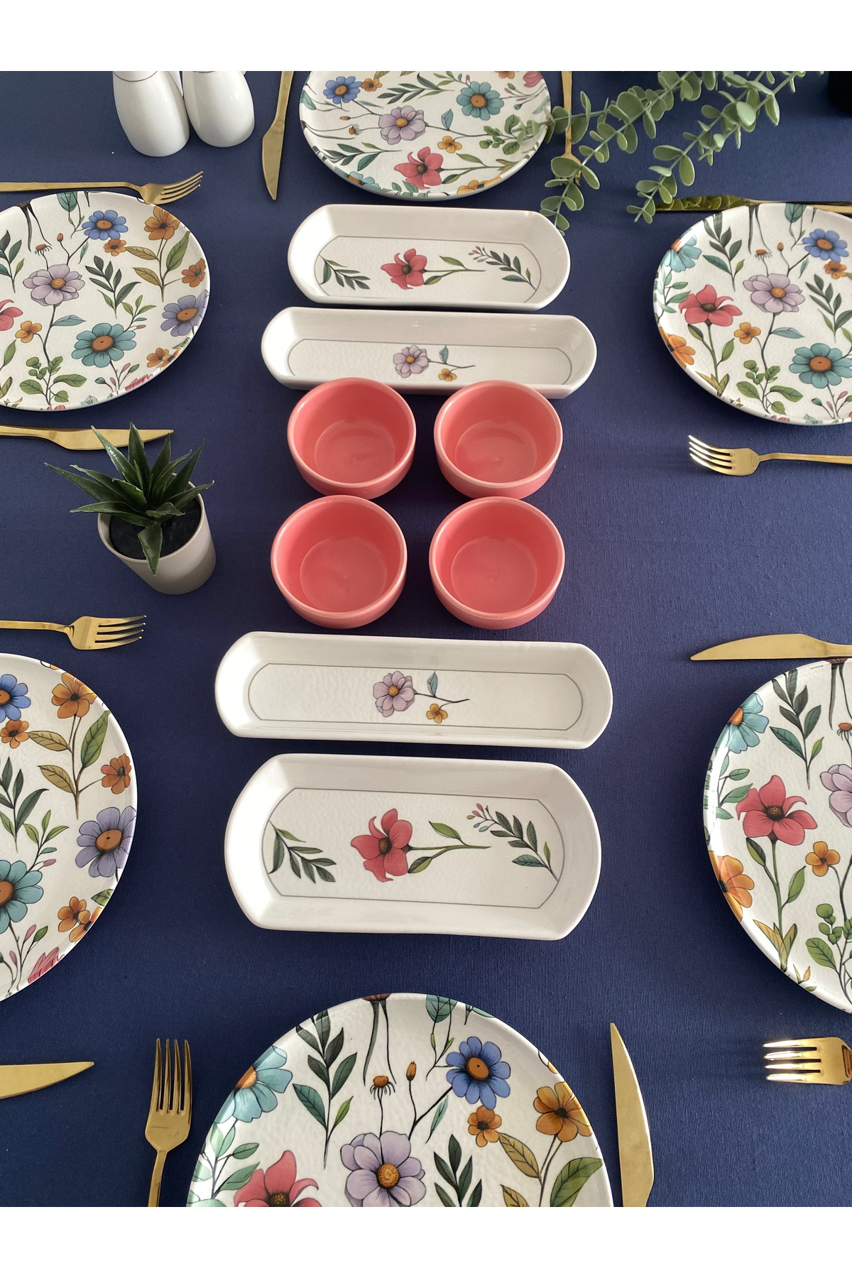 Flora model 6 kişilik 14 parça kahvaltı takımı (pembe)