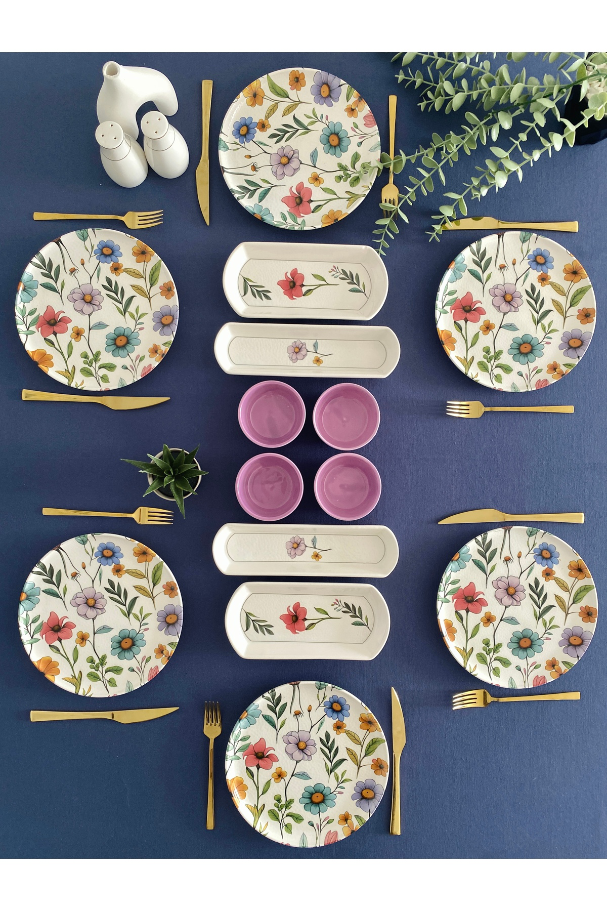 Flora model 6 kişilik 14 parça kahvaltı takımı (mor)