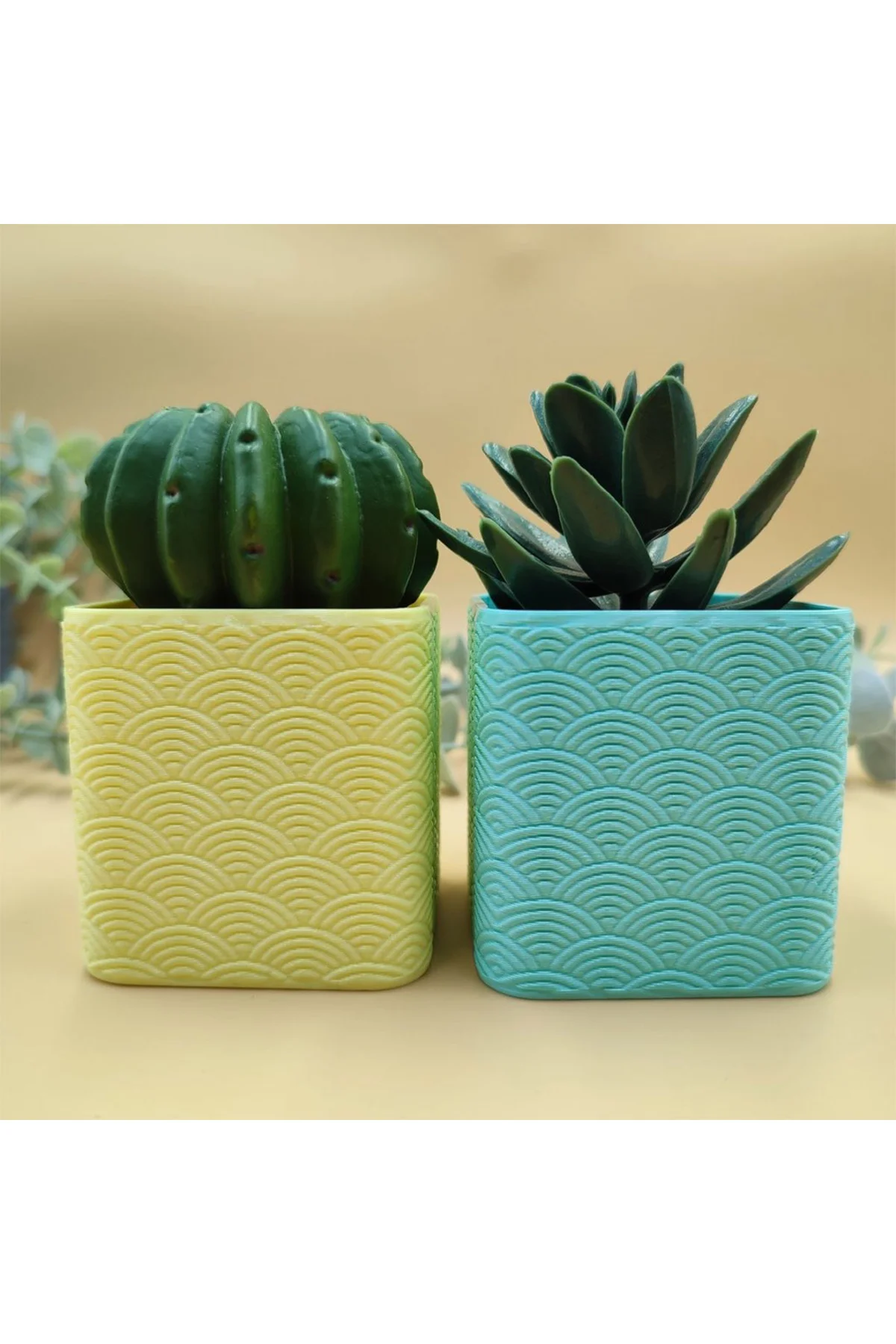 Floral Desenli Kübik 3lü Saksı Seti ( HER BİRİ 13 CM)