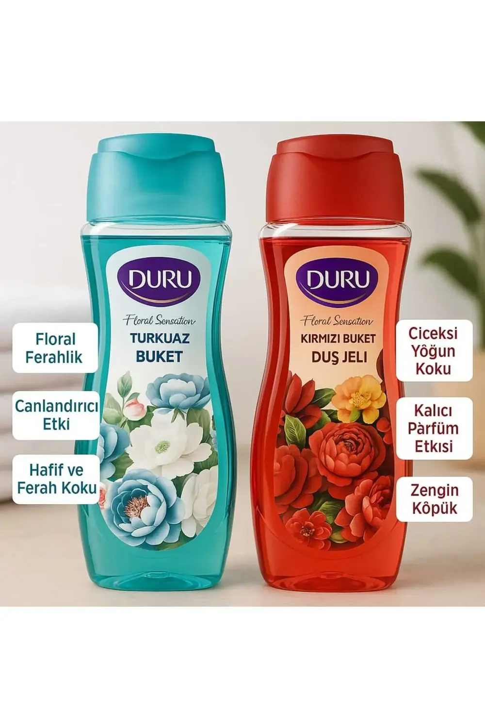FLORAL SENSATION Duş Jeli Seti 2 Adet X 650 ml (Turkuaz + Kırmızı