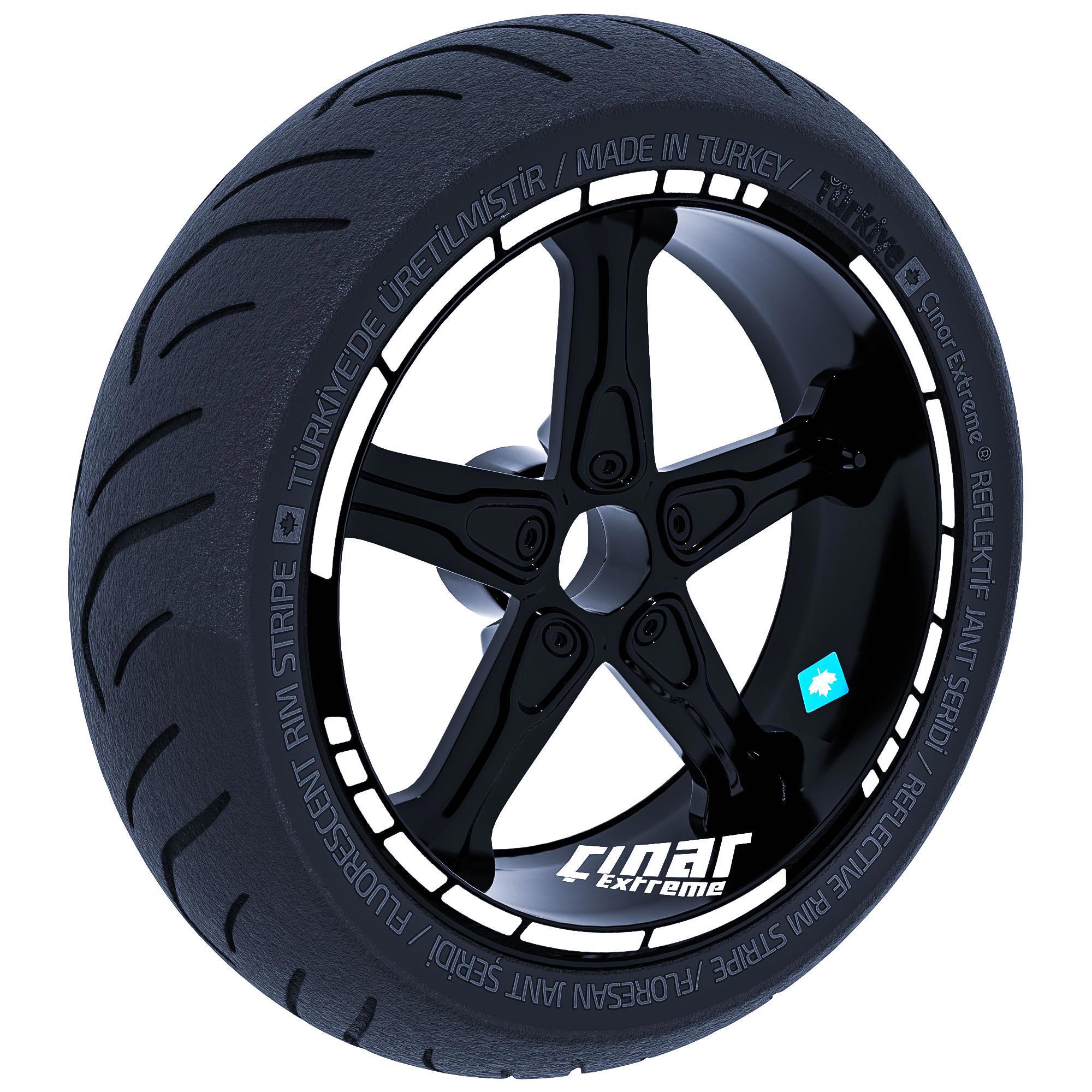 Çınar Extreme Floresan Beyaz Moto Gp Stili Jant Şeridi Sticker  