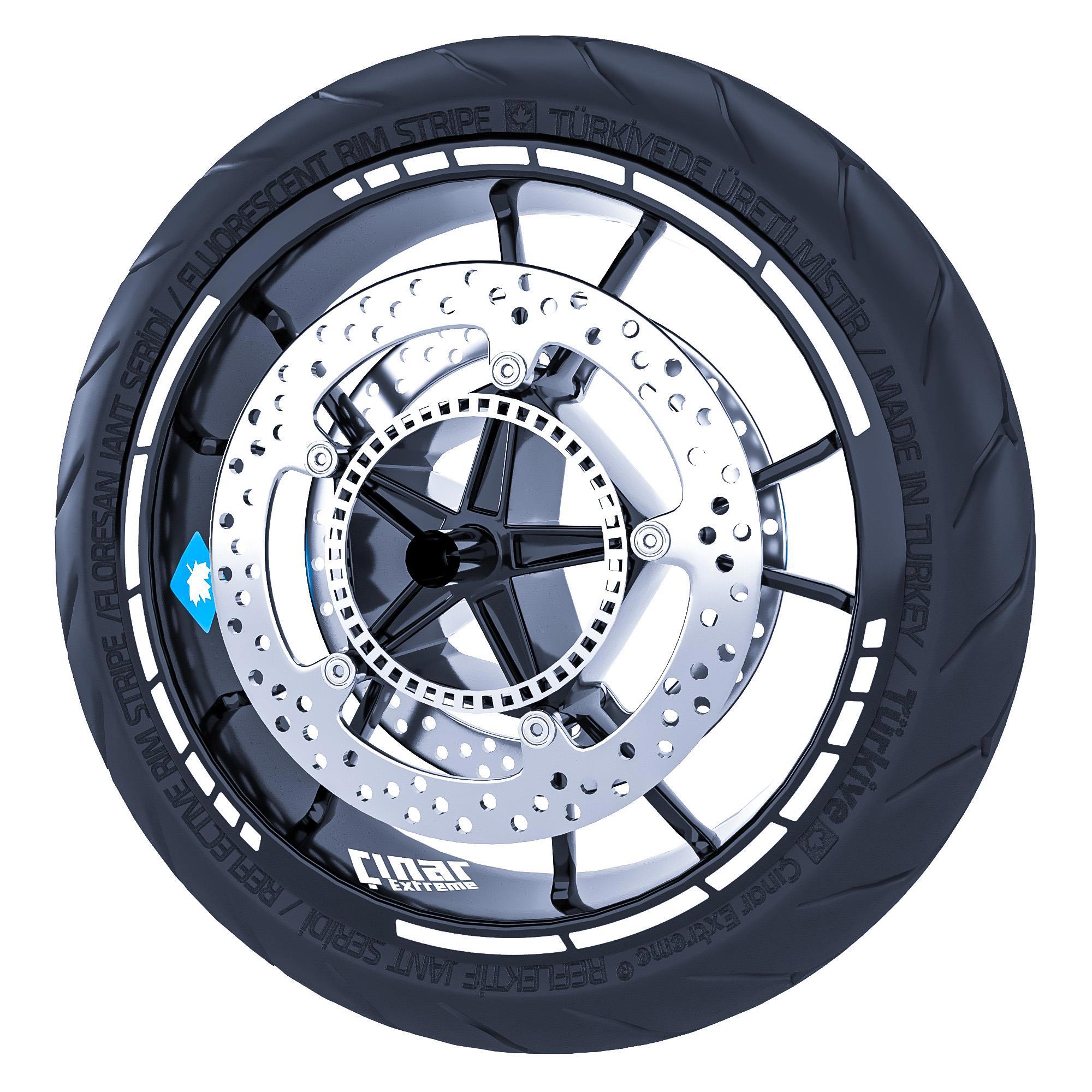 Çınar Extreme Floresan Beyaz Moto Gp Stili Jant Şeridi Sticker  