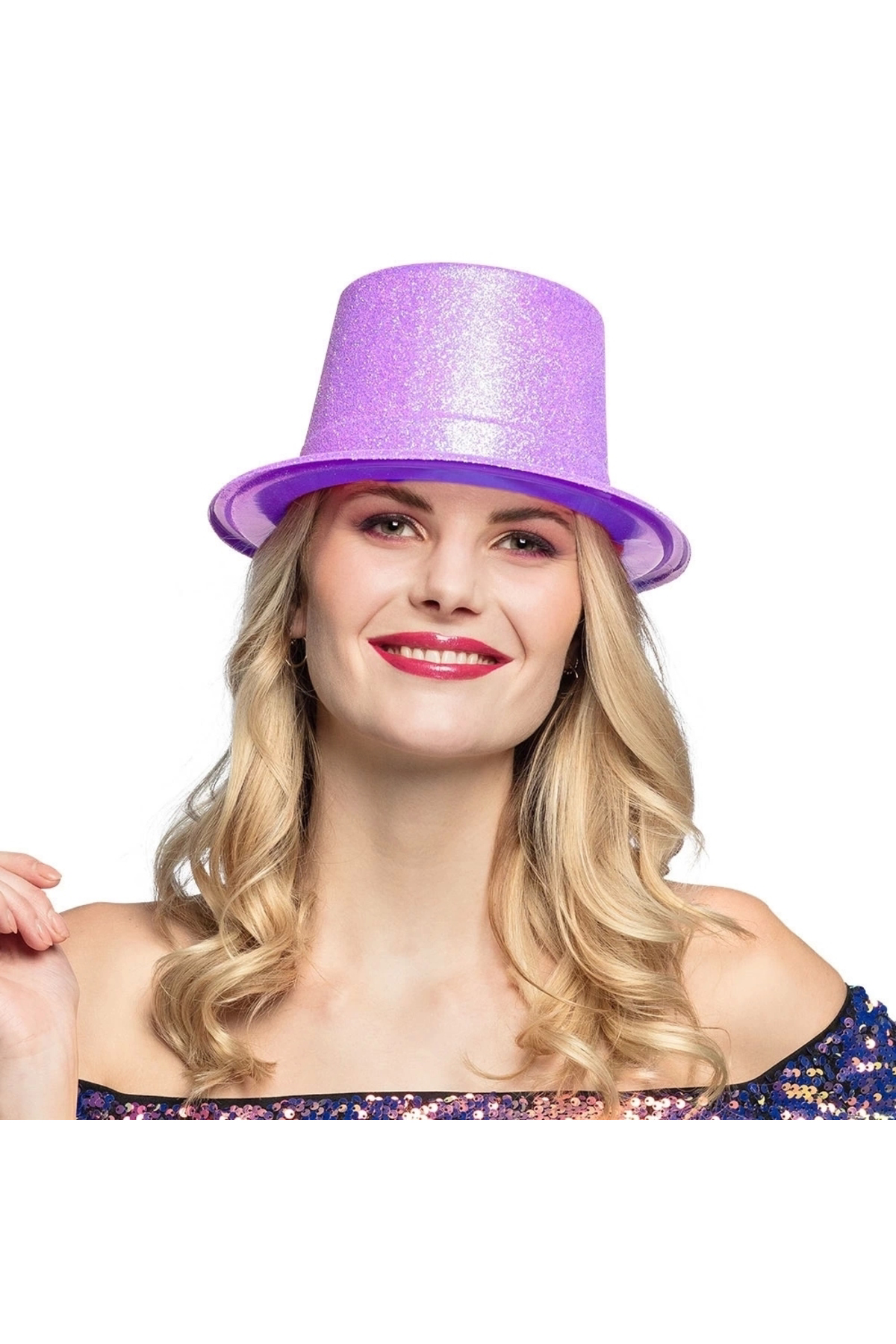 Feifei Floresan Mor Renk Simli Uzun Fötr Melon Şapka 12 Cm