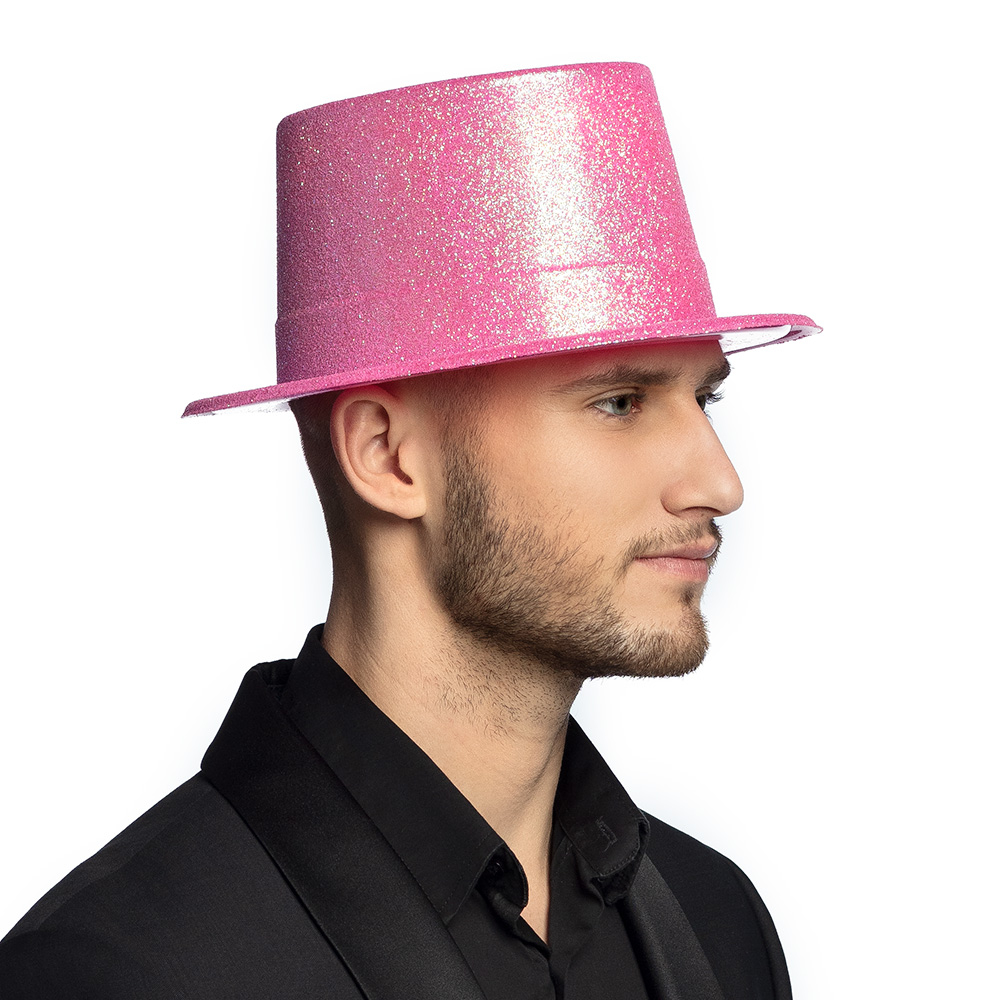 Floresan Pembe Renk Simli Uzun Fötr Melon Şapka 12 cm Floresan Pembe Renk Simli Uzun Fötr Melon Şapka 12 cm
