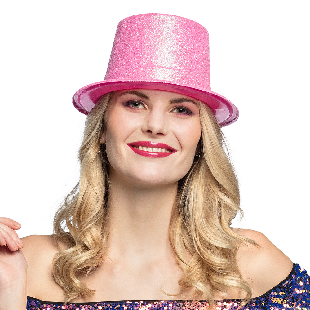 Floresan Pembe Renk Simli Uzun Fötr Melon Şapka 12 cm Floresan Pembe Renk Simli Uzun Fötr Melon Şapka 12 cm