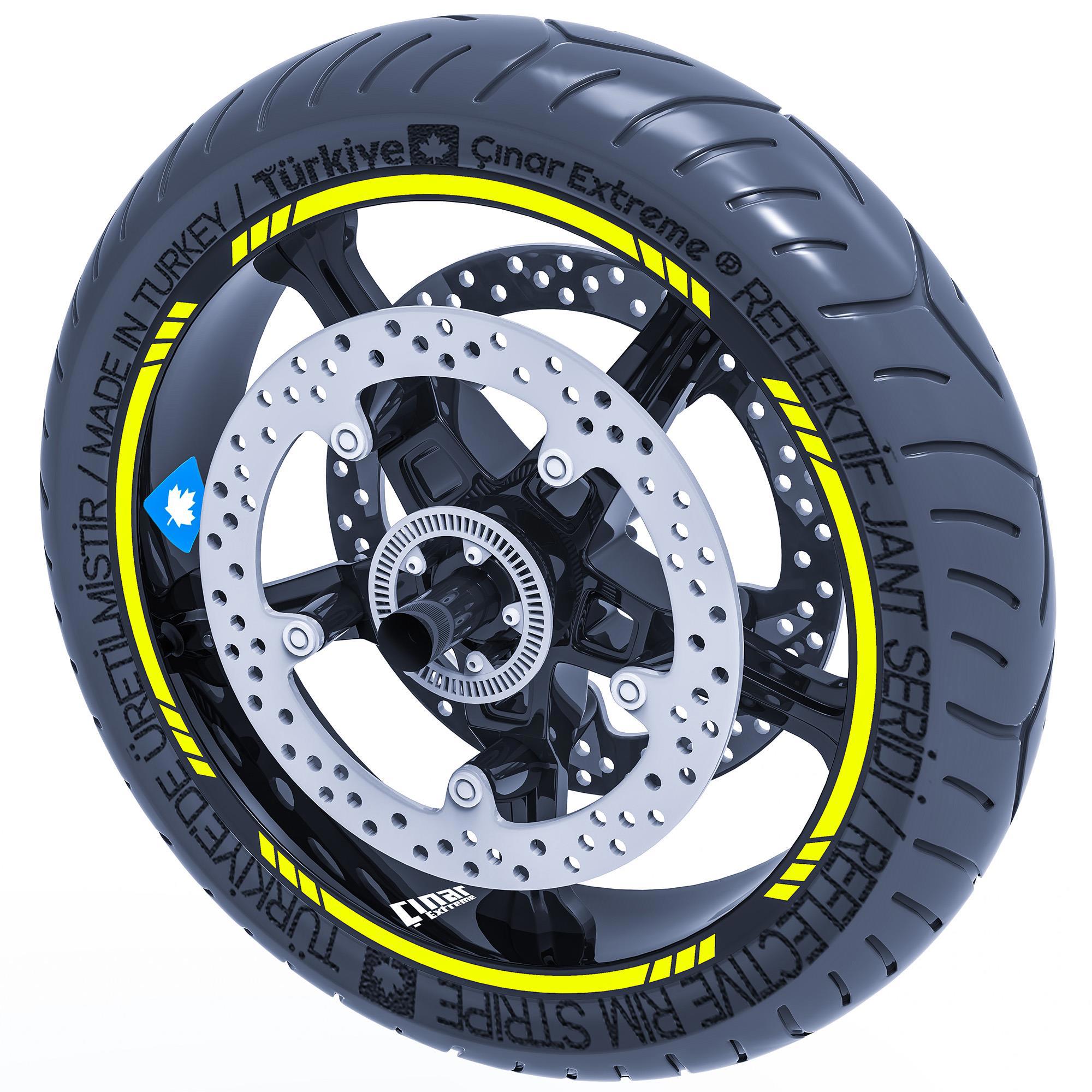 Çınar Extreme Floresan Sarı 4 Parçalı Kesikli Jant Şeridi Sticker 