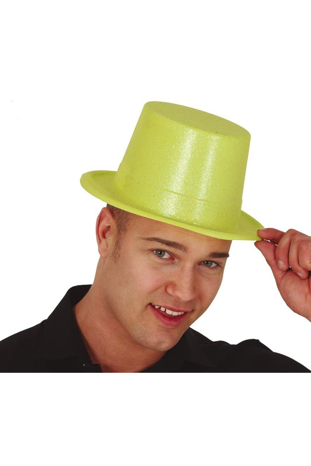 Brl Floresan Sarı Renk Simli Uzun Fötr Melon Şapka 12 Cm