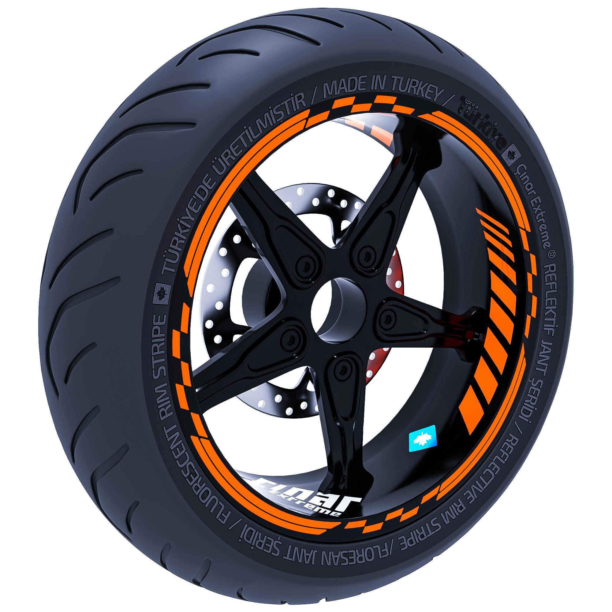 Floresan Turuncu Moto GP İç Dış Jant Şeridi Takım Sticker Çınar E