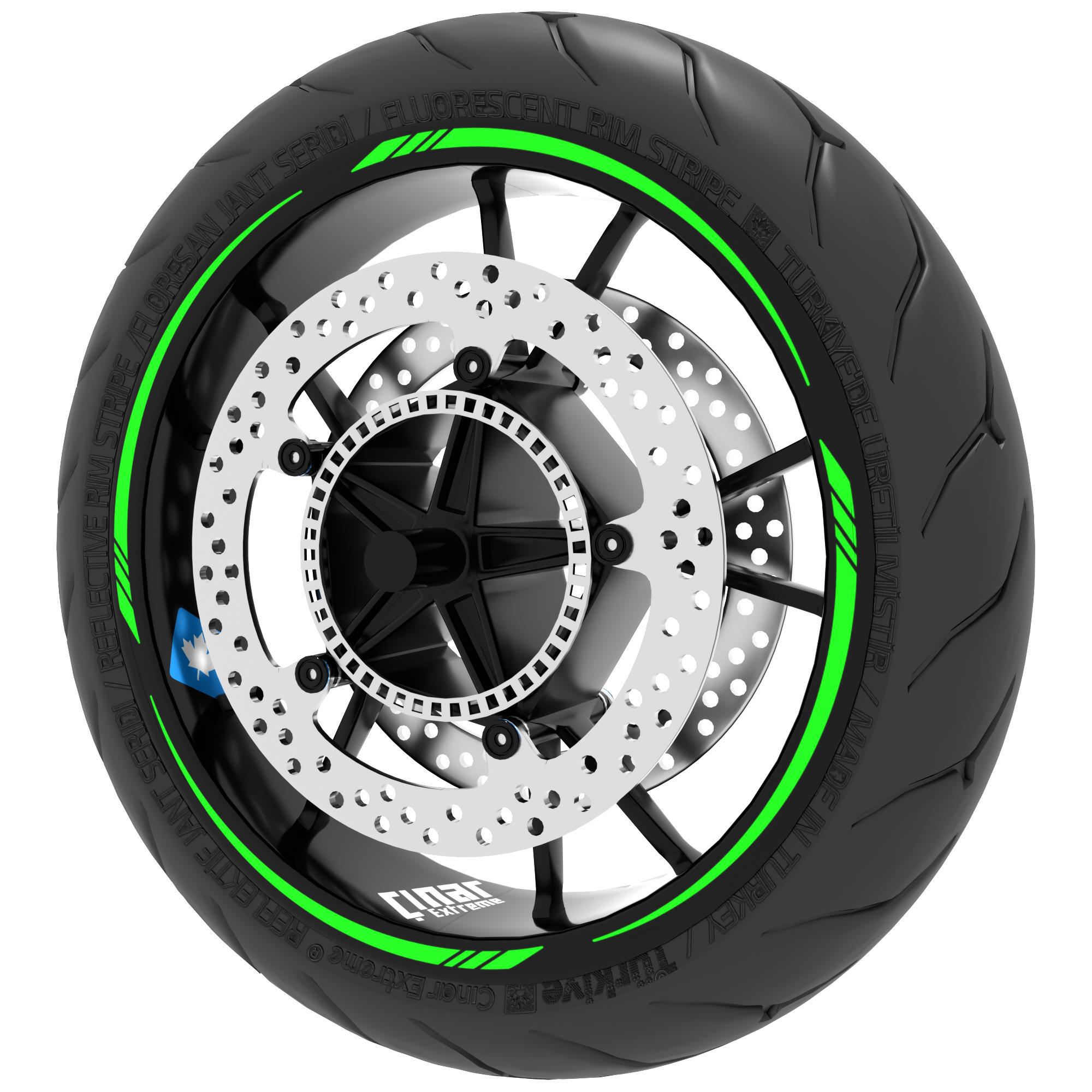 Çınar Extreme Floresan Yeşil 4 Parçalı Keskin Jant Şeridi Sticker 