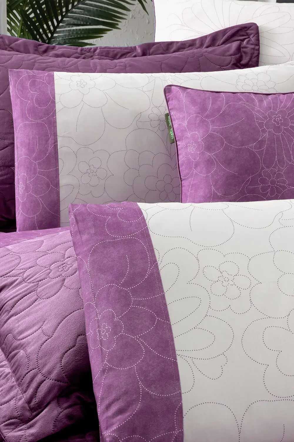 Sarev Floris Mor Çift Kişilik %100 Pamuk Nevresim Takımı Ve Yatak Örtüs