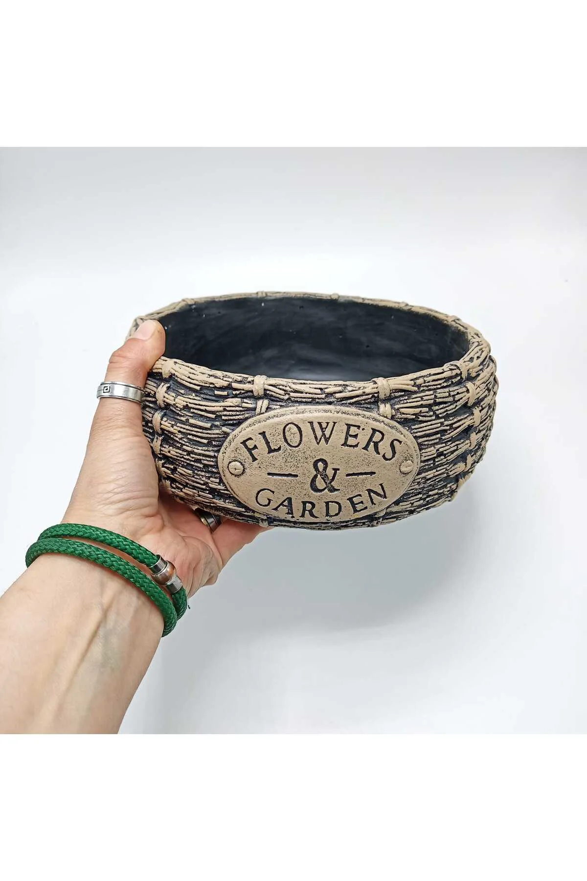 FLOWERS GARDEN VİZON-SİYAH SEPET ARAJMAN SAKSI - Görsel 3