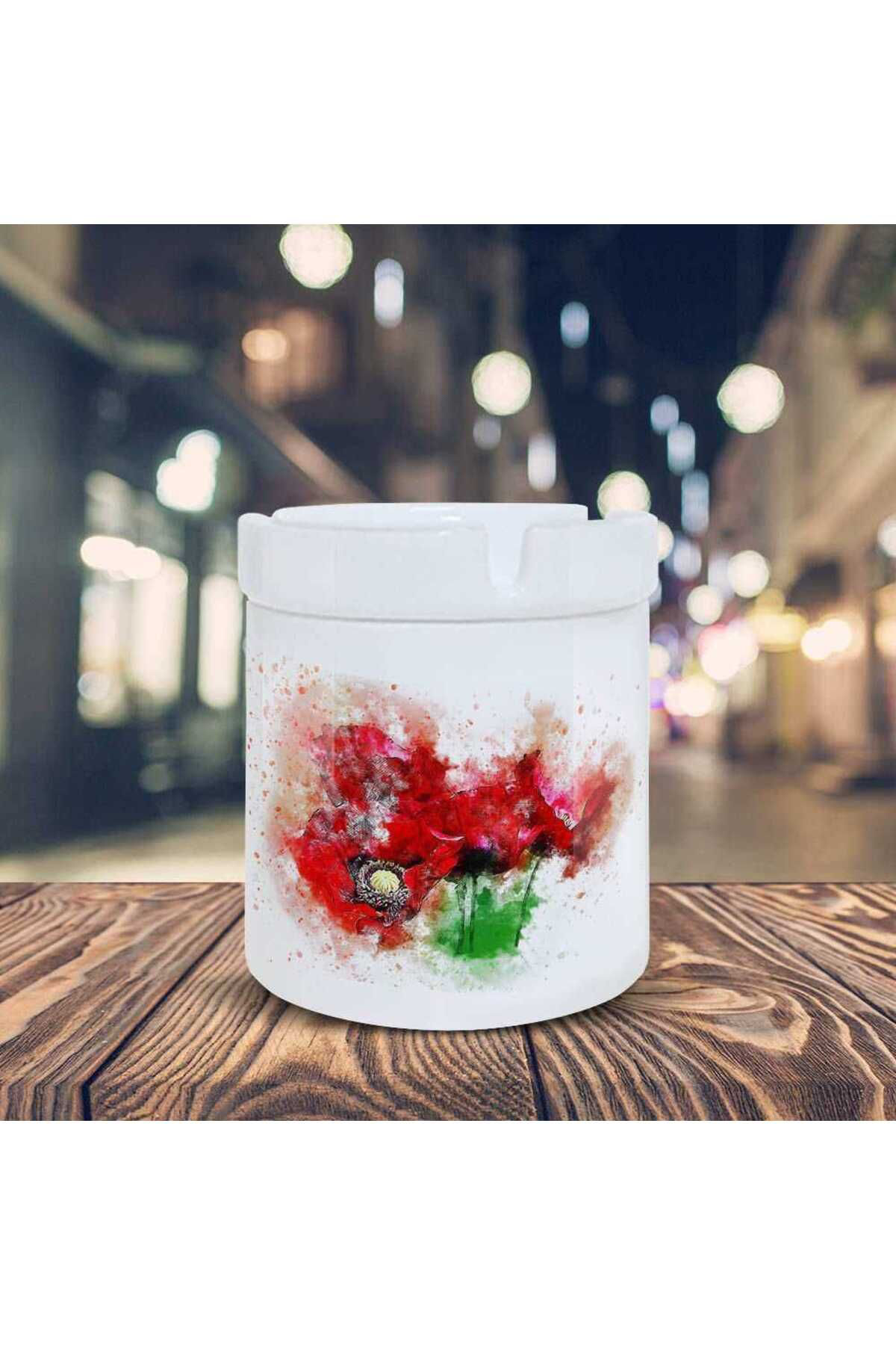 Asilmeydan Flowers Kırmızı Gelincik Çiçeği Baskılı Küllük Kül Tablası-27372