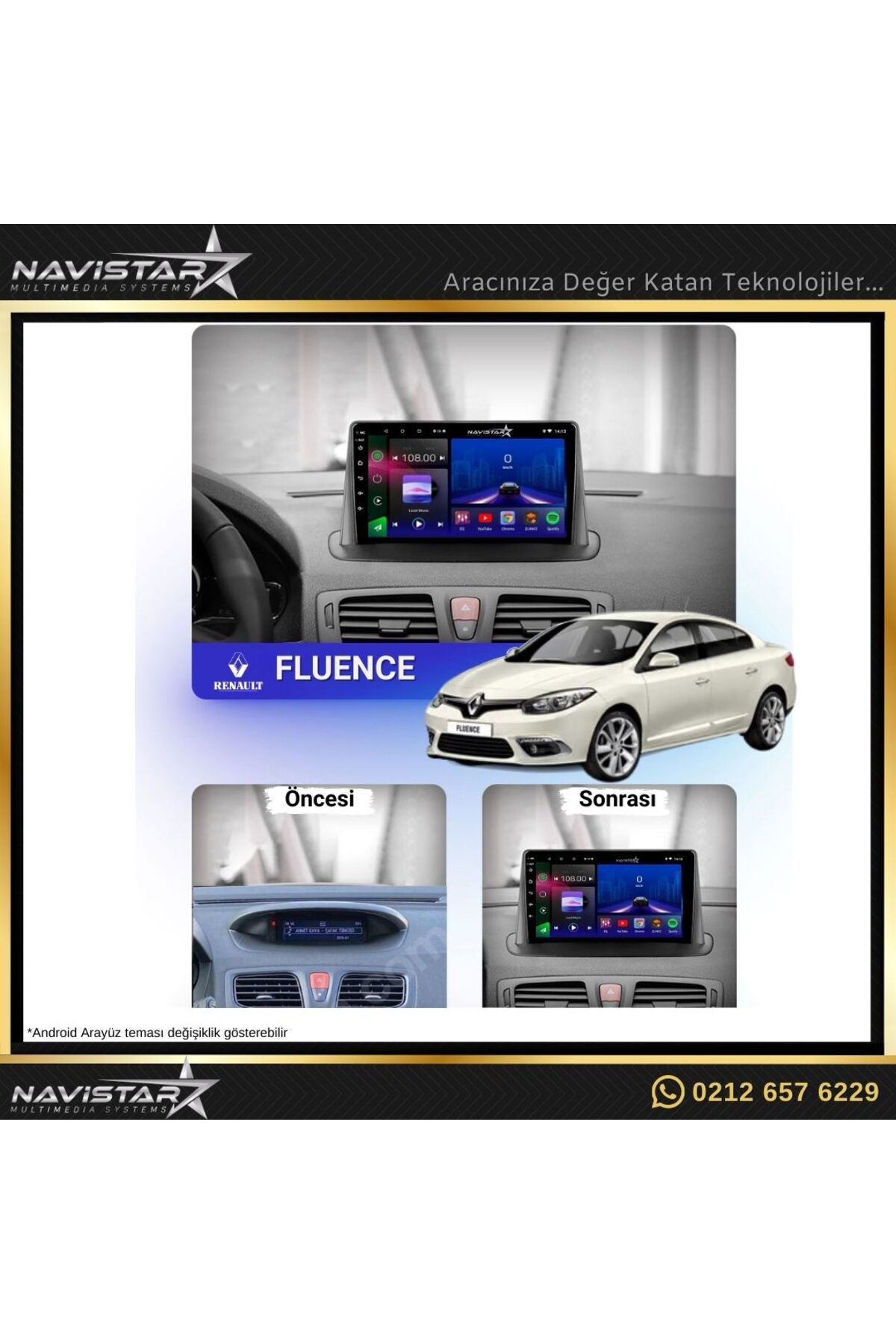 Fluence Kablosuz Carplay 2 64gb Android 13 Navigasyon Multimedya 