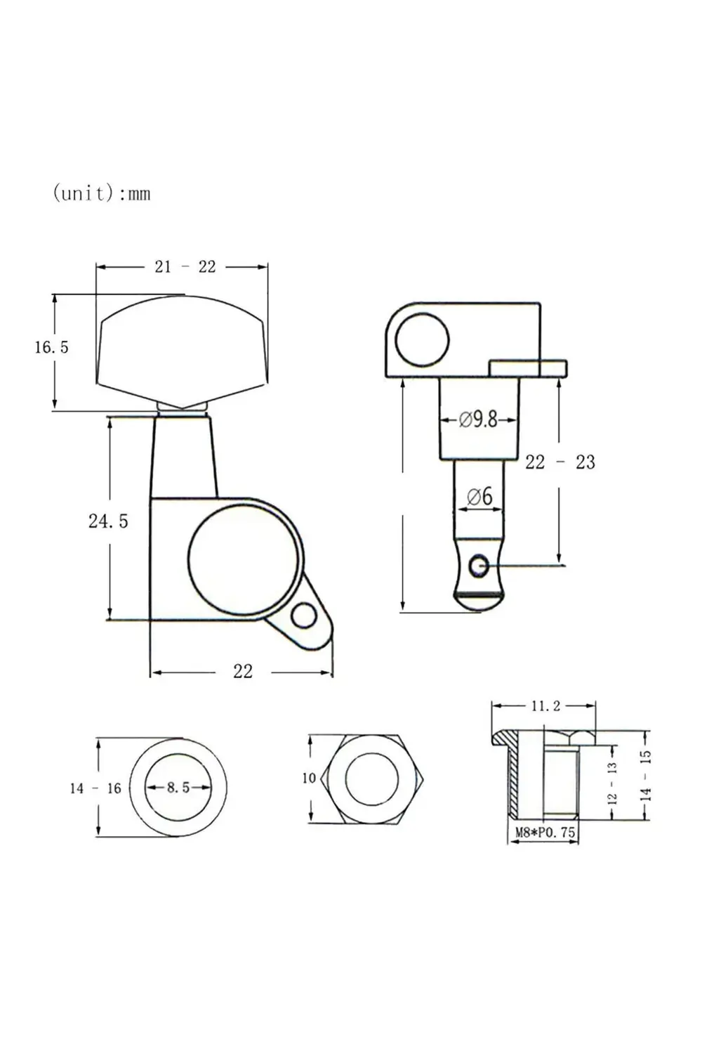 Fluid MHA10B Akustik Gitar Burgusu 3+3 Set + Vida Somun Pul