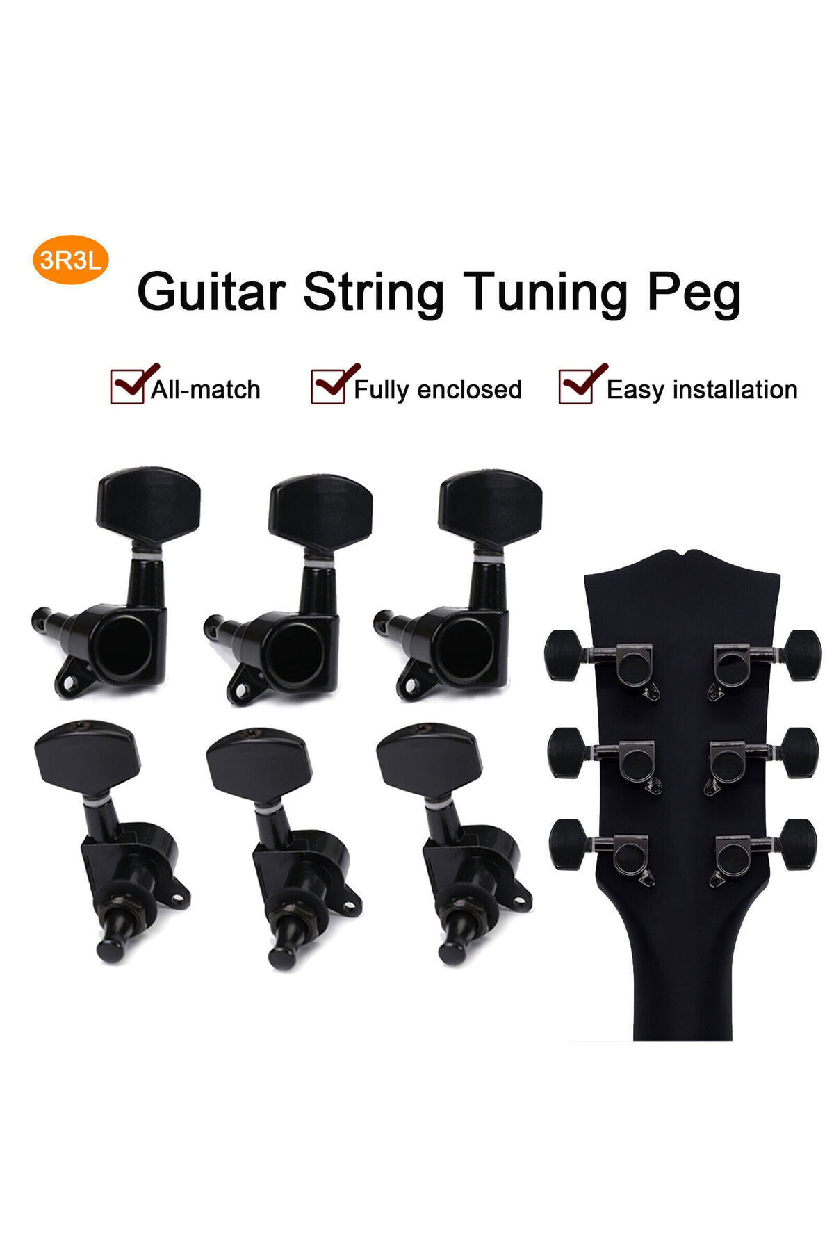 Fluid MHA10B Akustik Gitar Burgusu 3+3 Set + Vida Somun Pul