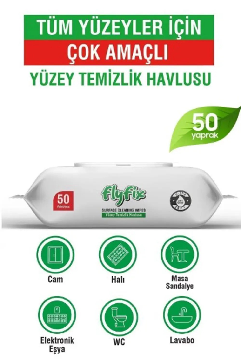 Flyfix Easy Clean Beyaz Sabun Katkılı Yüzey Temizlik Havlusu 50 Y