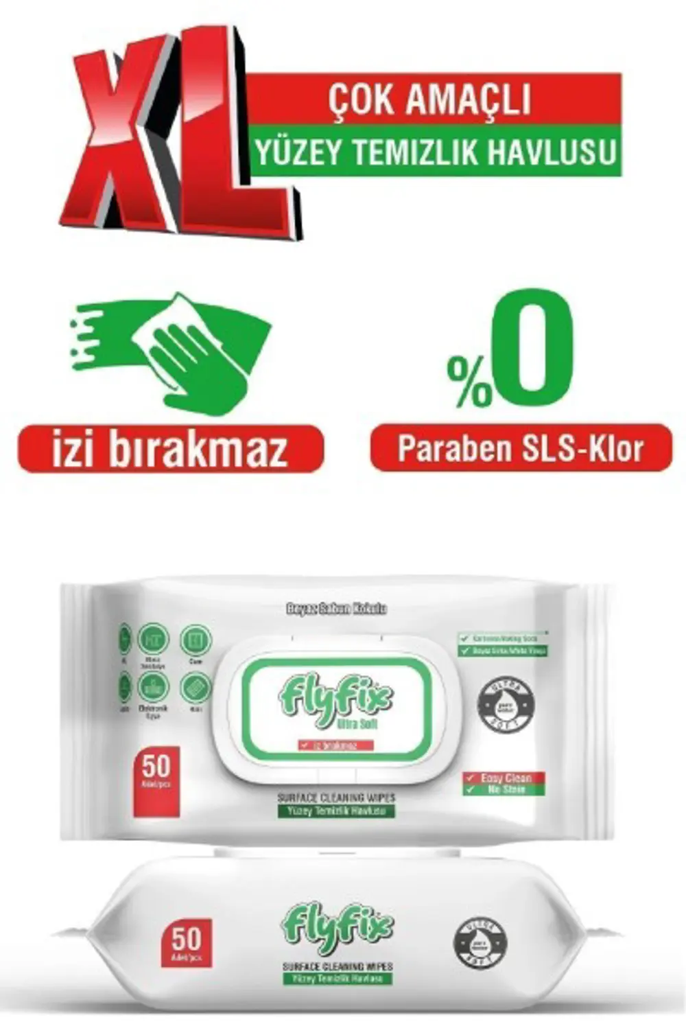 Flyfix Easy Clean Beyaz Sabun Katkılı Yüzey Temizlik Havlusu 50 Y