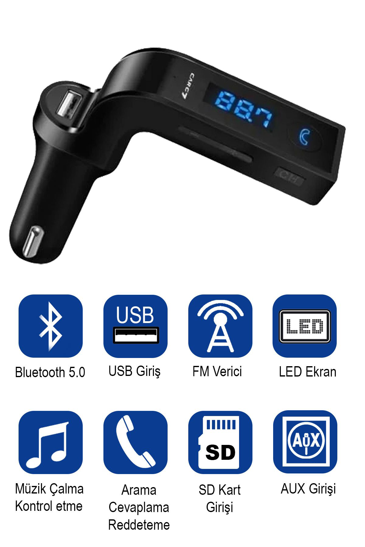Jet Garaj Fm Bluetooth Araç Kiti Fm Transmitter Micro Sd Usb Girişli Aux 2.