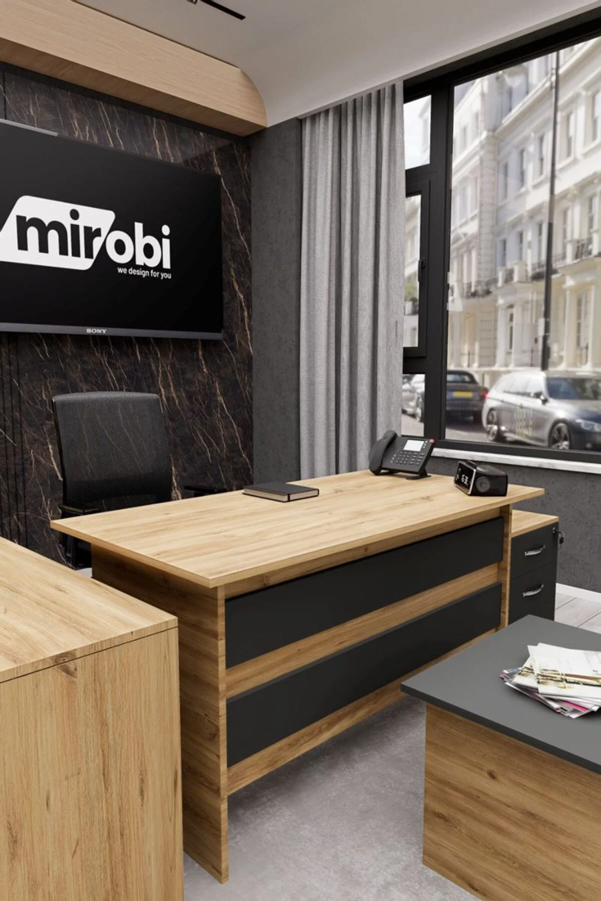 Focus ABCDE Ofis Masası Büro Masası Çalışma Masası Takımı Çam Antrasit