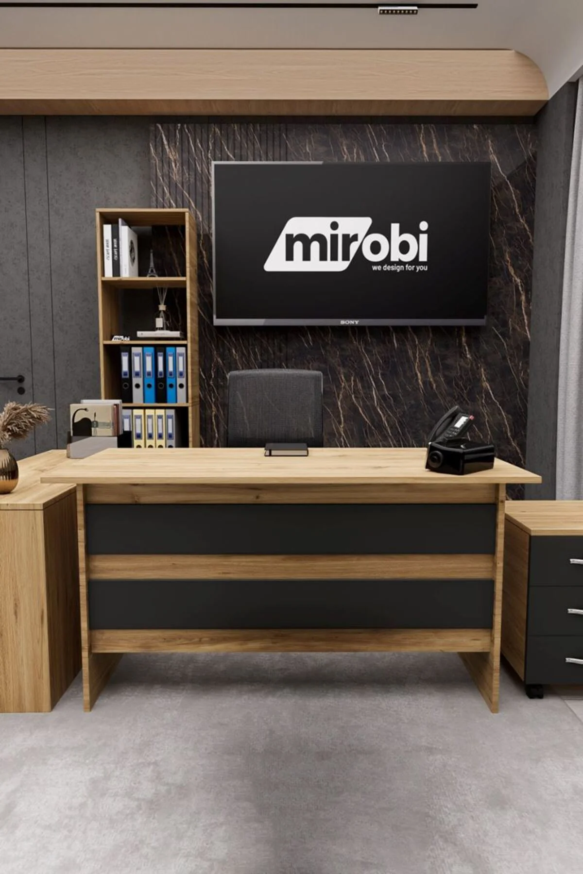 Focus ABCDE Ofis Masası Büro Masası Çalışma Masası Takımı Çam Antrasit