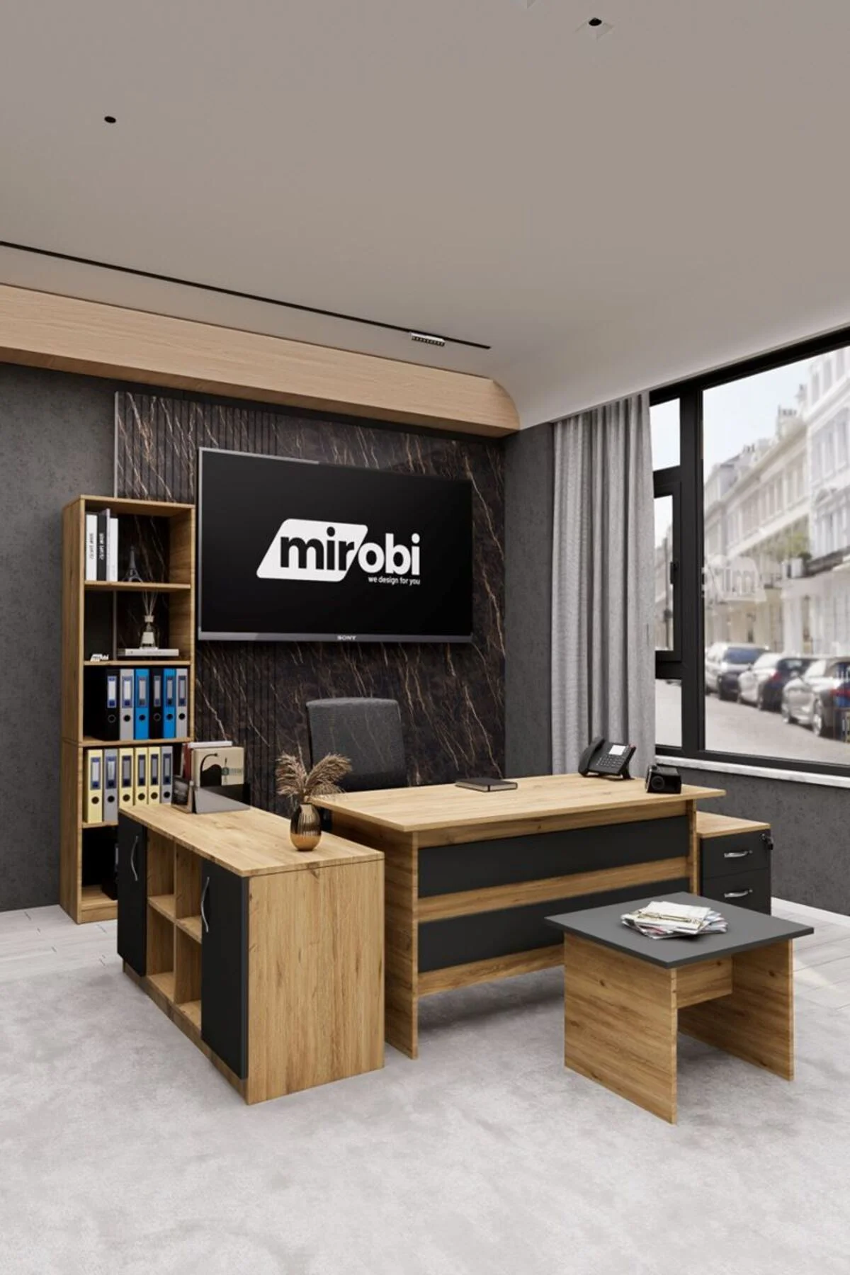 Focus ABCDE Ofis Masası Büro Masası Çalışma Masası Takımı Çam Antrasit