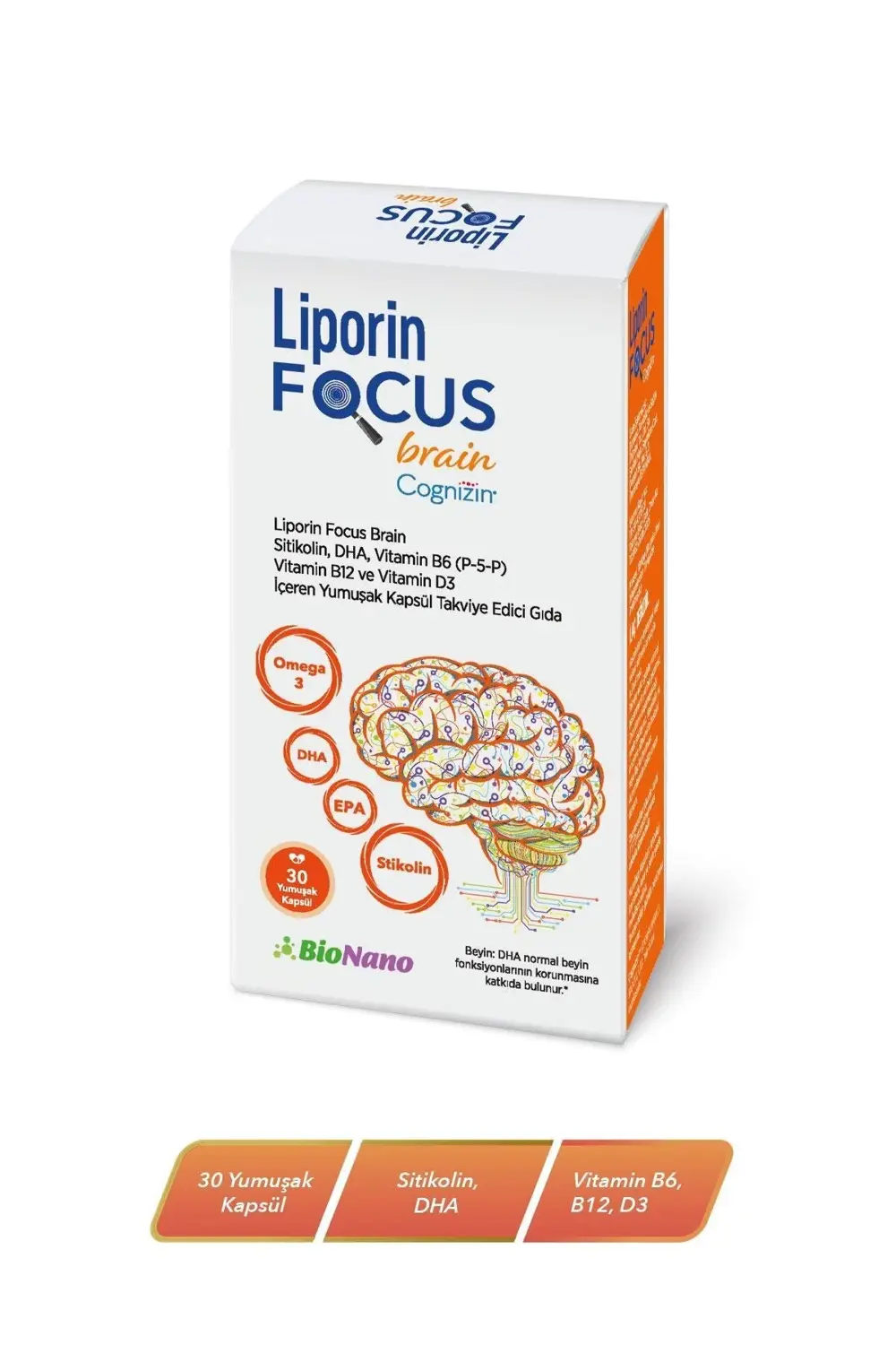 Focus Brain Sitikolin, DHA, Vitamin B6(P-5-P) ,Vitamin B12 ve Vit Focus Brain Sitikolin, DHA, Vitamin B6(P-5-P) ,Vitamin B12 ve Vit