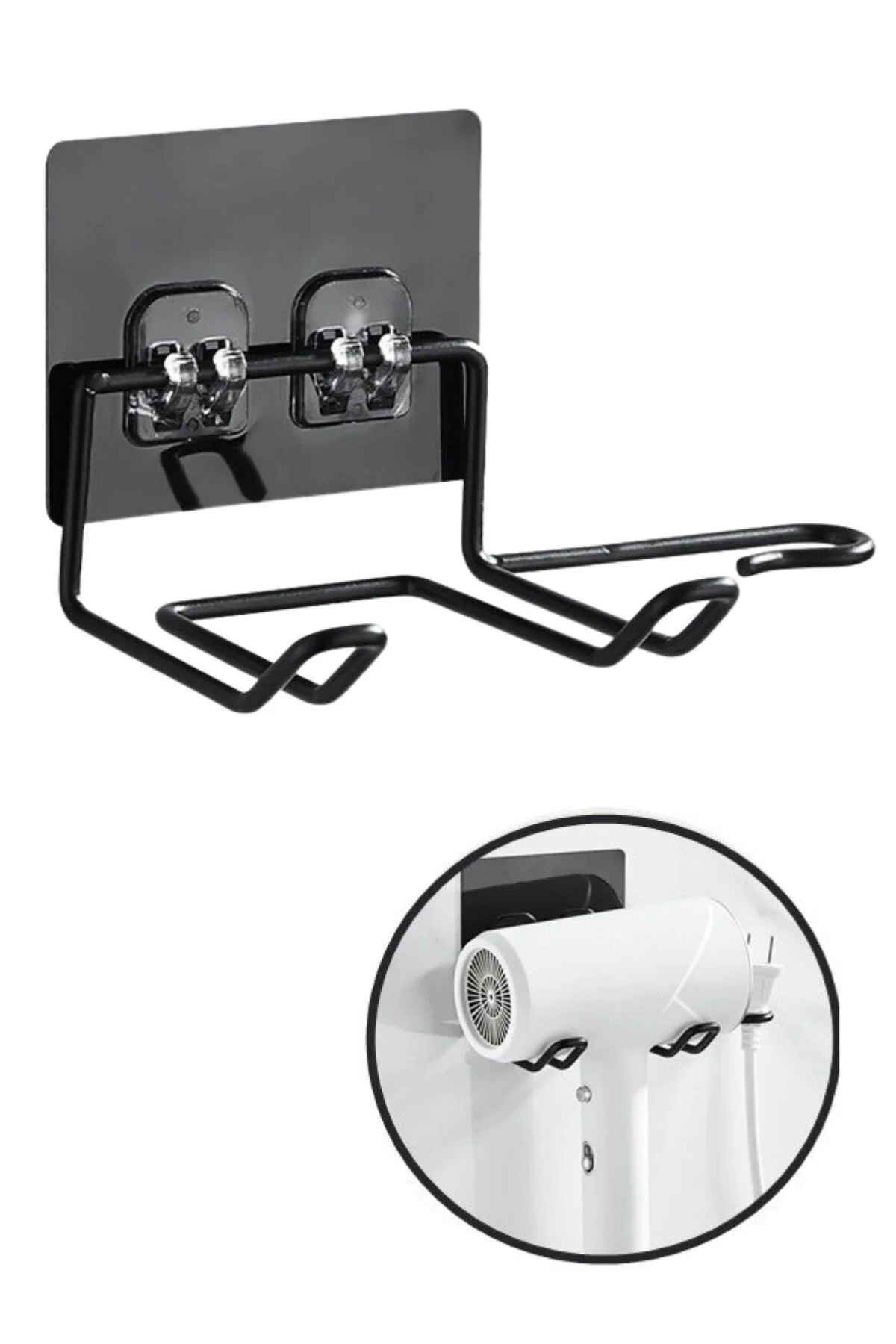 Fön Makine Askısı Siyah Yapışkanlı Fön Makine Tutucu - Görsel 6