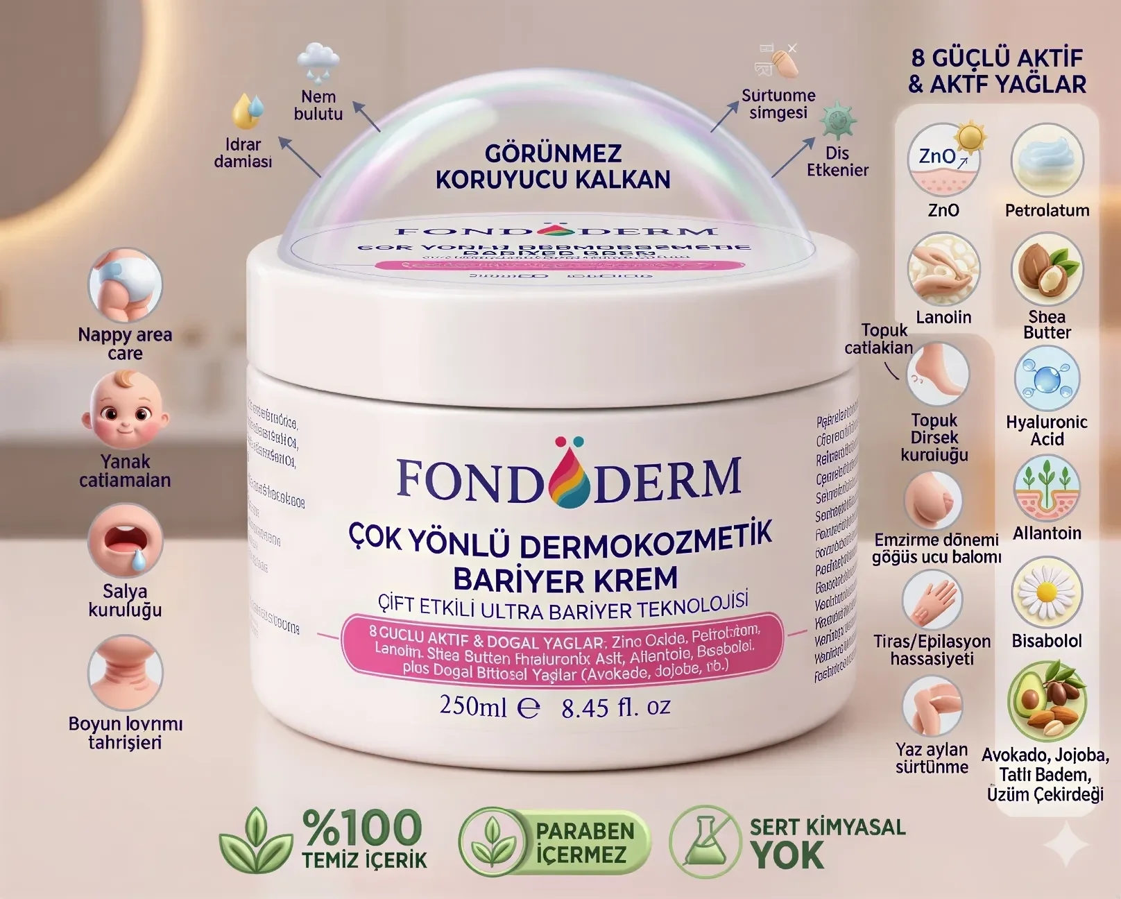 Fondöderm Dermokozmetik Bariyer Krem | Bebek Pişik Kremi ve Yoğun Onarıcı Nemlendirici Doğal Yağlar İçeren Çok Amaçlı Cilt Bakım Kremi Fiyatı, Yorumları ve Özellikleri