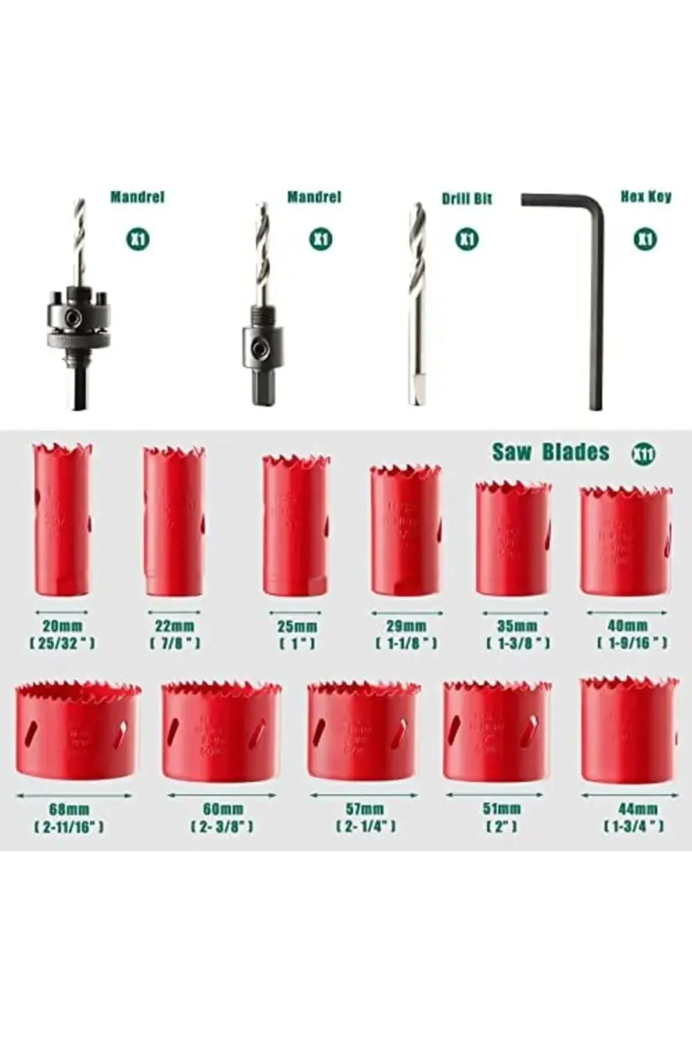 FOR LIFE Bi-Metal Delik Testere, 17 ADET Delik Testere Seti 11 AD