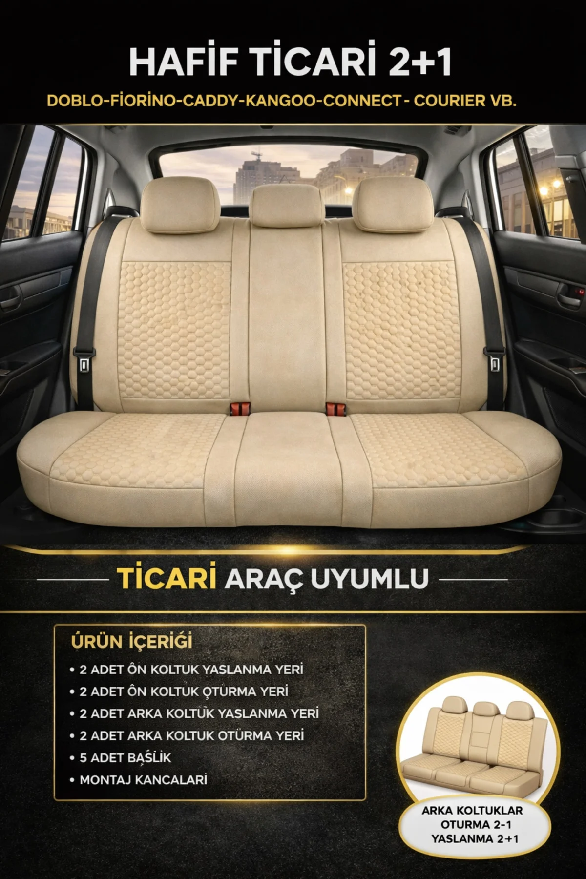 Ford B-Max 2012-2017 2+1 Arka Sırt Oturak Uyumlu Altay Serisi Bej Koltuk Kılıfı