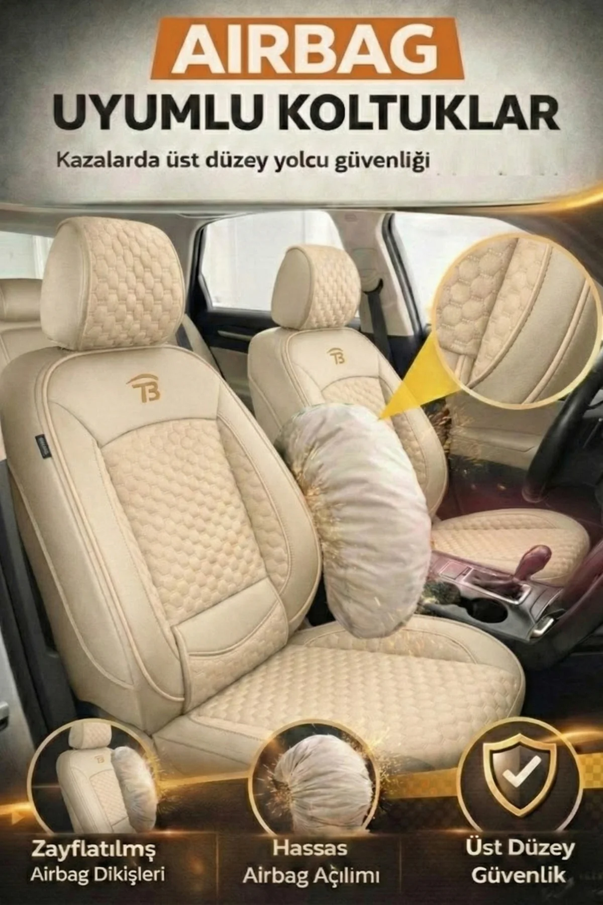 Ford B-Max 2012-2017 2+1 Arka Sırt Oturak Uyumlu Altay Serisi Bej Koltuk Kılıfı
