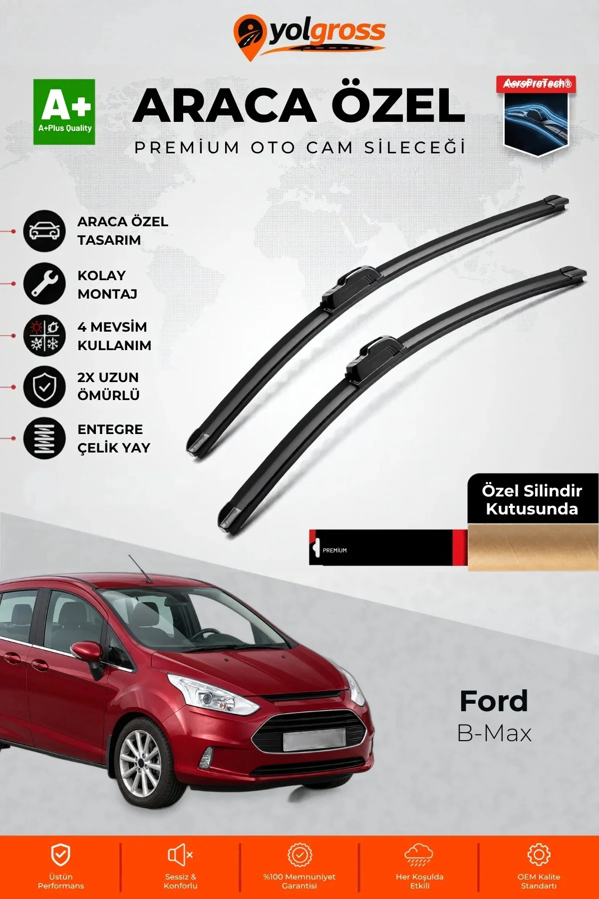 Ford B-Max Ön Cam Silecek Seti 2012-2016 Premium Araca Özel 70-65 Cm A+ Kalite