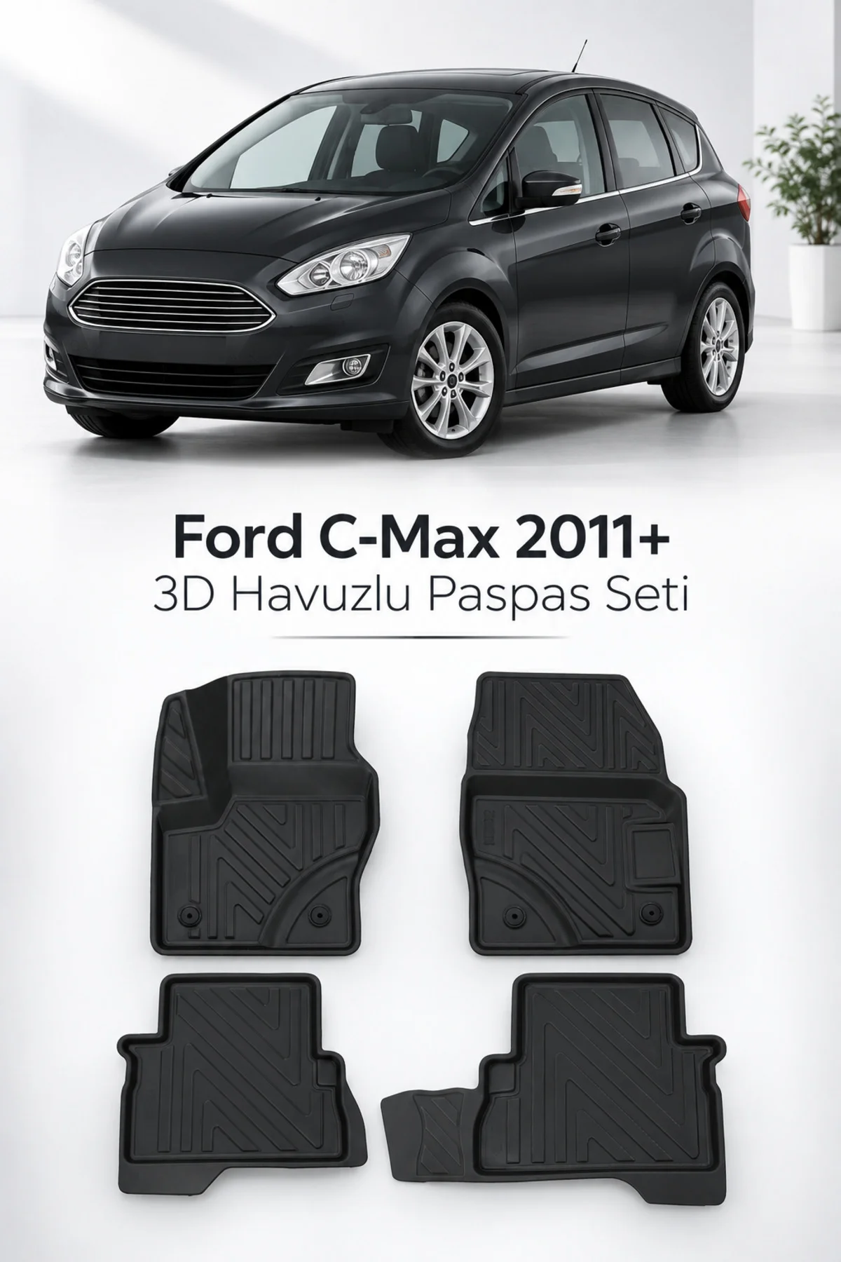 Ford C-Max 2011 Sonrası Karbon Desenli Premium 3D Havuzlu Oto Paspas