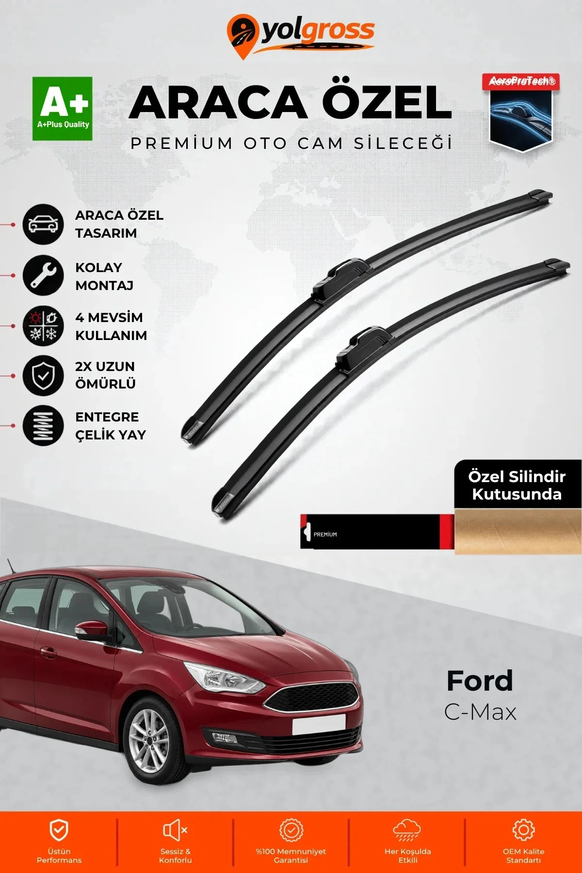 Ford C-Max Ön Cam Silecek Seti 2010-2019 Premium Araca Özel 70-65 Cm A+ Kalite Ford C-Max Ön Cam Silecek Seti 2010-2019 Premium Araca Özel 70-65 Cm A+ Kalite