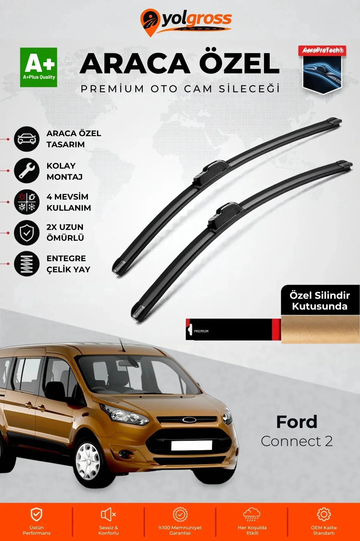 Ford Connect 2 Ön Cam Silecek Seti 2014-2023 Premium Araca Özel 75-70 Cm A+ Kalite Ford Connect 2 Ön Cam Silecek Seti 2014-2023 Premium Araca Özel 75-70 Cm A+ Kalite