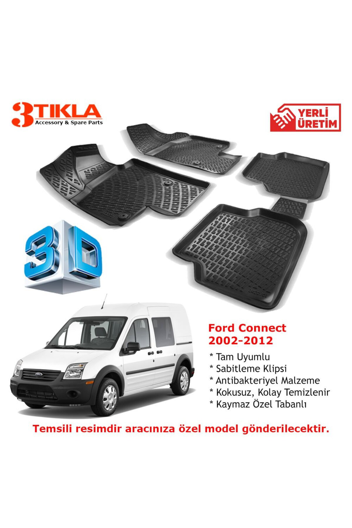 Ford Connect 2002-2012 Premium 3D Havuzlu Paspas Seti