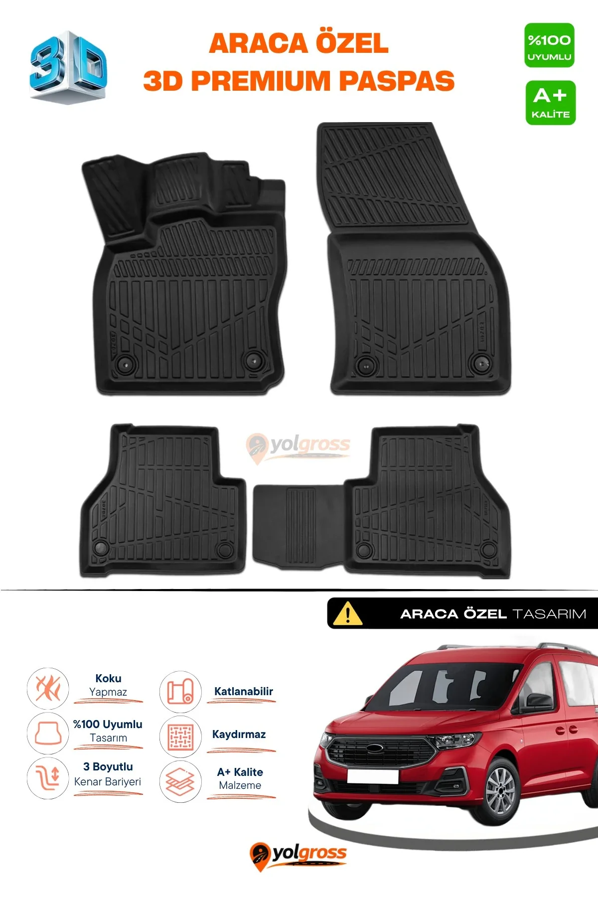 Ford Connect 3D Pro Havuzlu Paspas 2023 Üzeri A+ Kalite Ford Connect 3D Pro Havuzlu Paspas 2023 Üzeri A+ Kalite