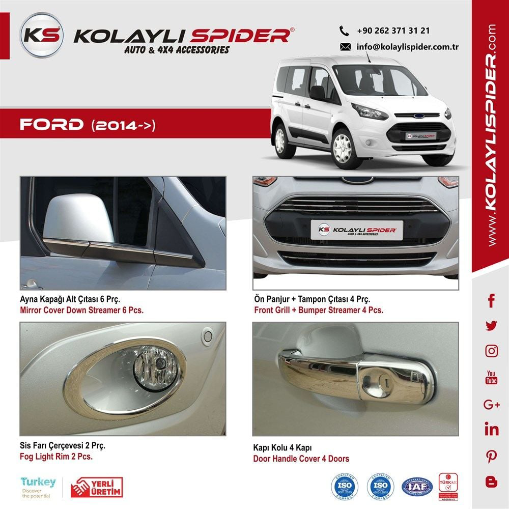 Ford Connect Kapı Kolu 4 Prç Krom 2014 ve Sonrası