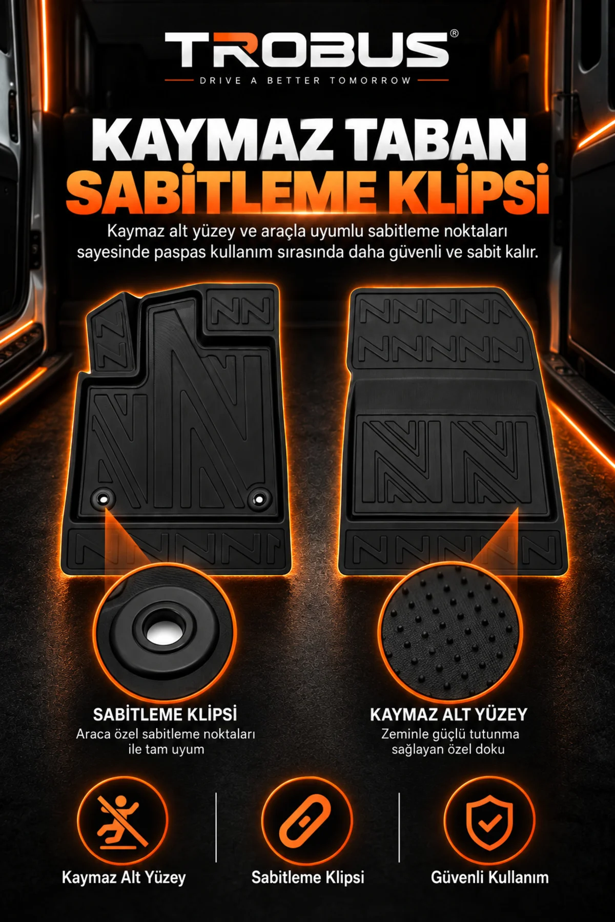 Ford Connect Panelvan 2013-2022 Karbon Desenli Premium 3D Havuzlu Oto Paspas 2 Parça Ön Takım