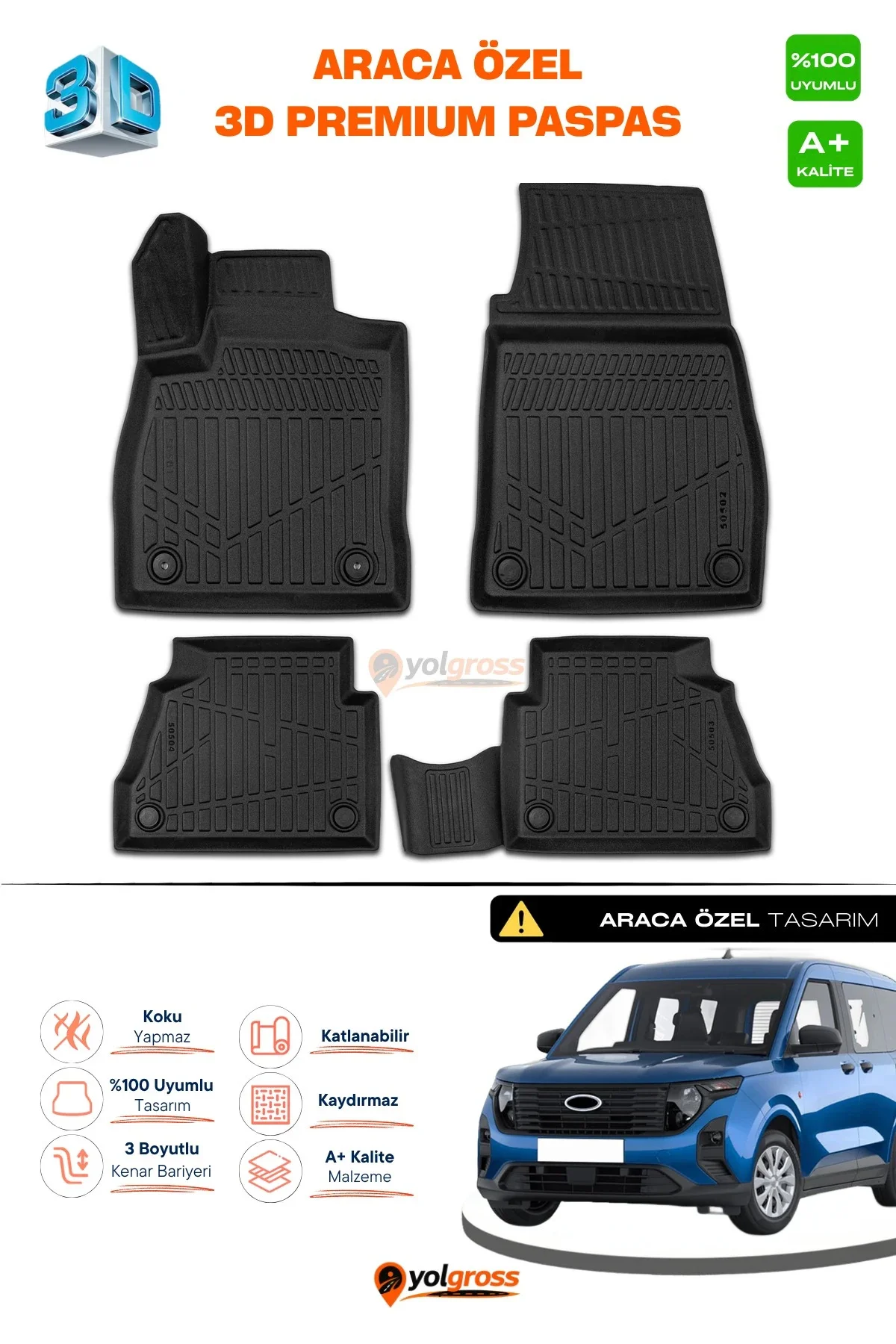 Ford Courier 3D Pro Havuzlu Paspas 2023 Üzeri A+ Kalite