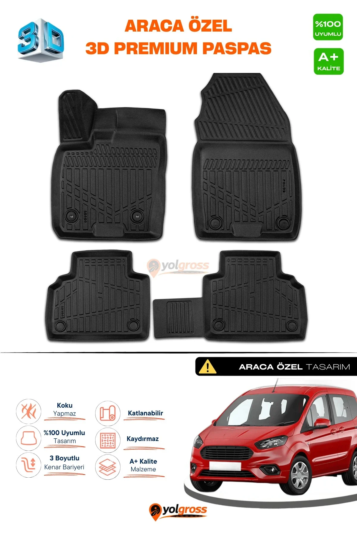 Ford Courier 3D Pro Havuzlu Paspas 2014-2022 A+ Kalite