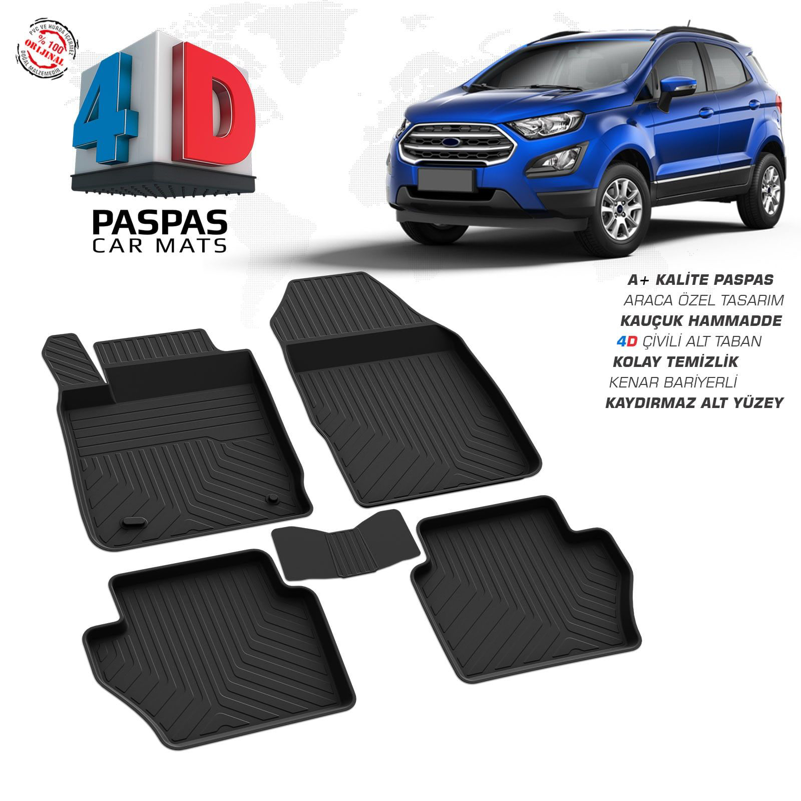 Ford EcoSport 4D Araca Özel Havuzlu Kauçuk Paspas 2018 Üzeri Ford EcoSport 4D Araca Özel Havuzlu Kauçuk Paspas 2018 Üzeri